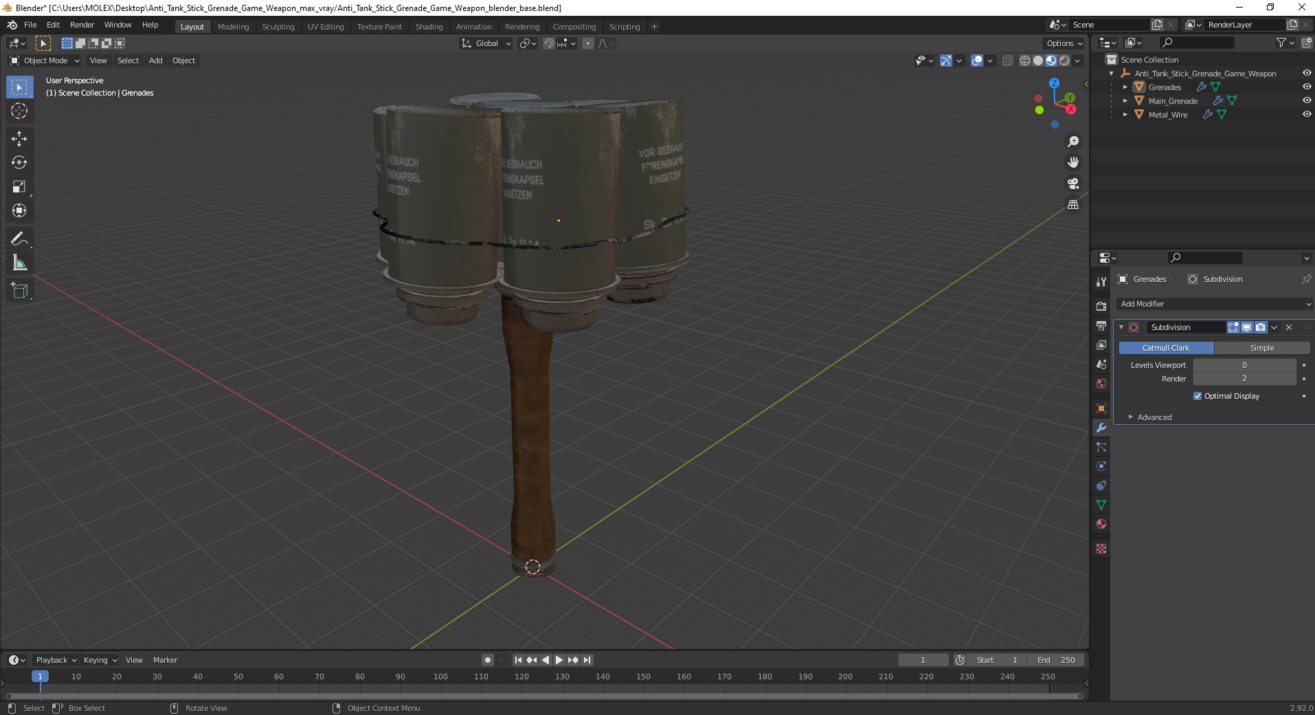 3D model Anti Tank Stick Grenade Game Weapon