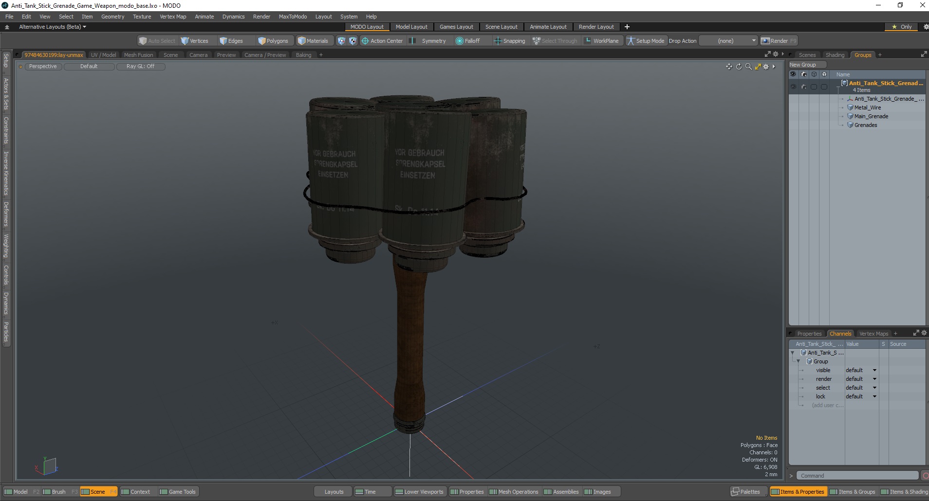 3D model Anti Tank Stick Grenade Game Weapon