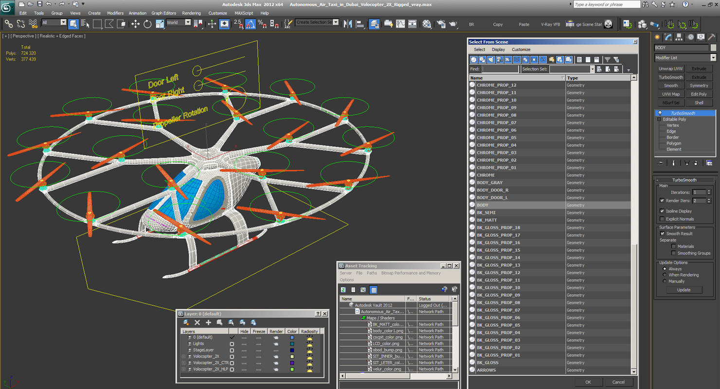 Autonomous Air Taxi in Dubai Volocopter 2X Rigged 3D model