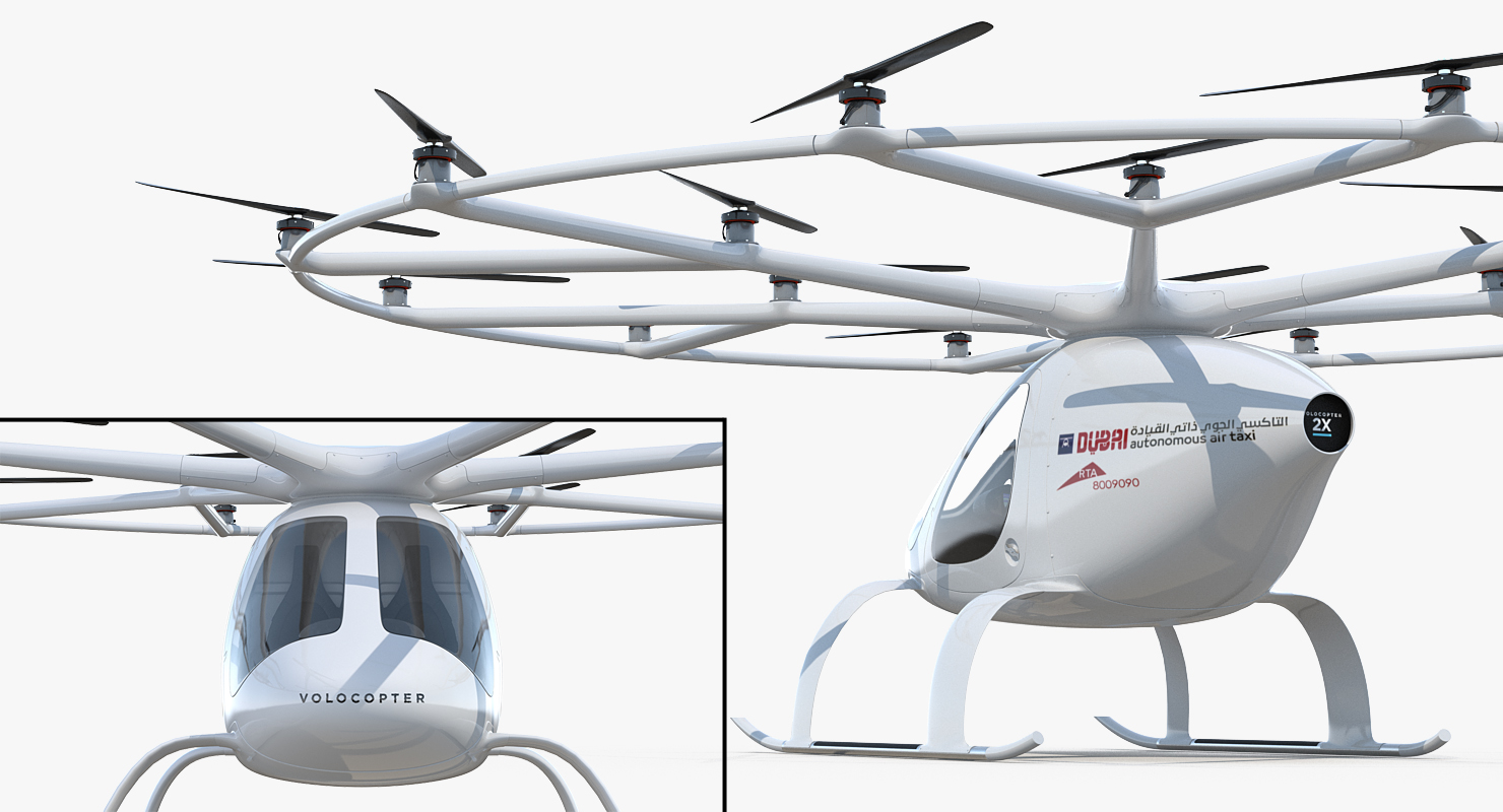 Autonomous Air Taxi in Dubai Volocopter 2X Rigged 3D model