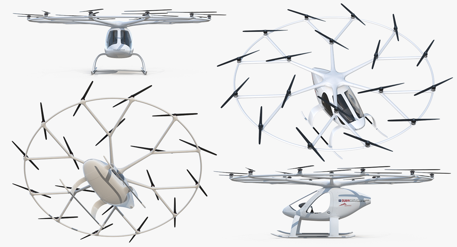 Autonomous Air Taxi in Dubai Volocopter 2X Rigged 3D model