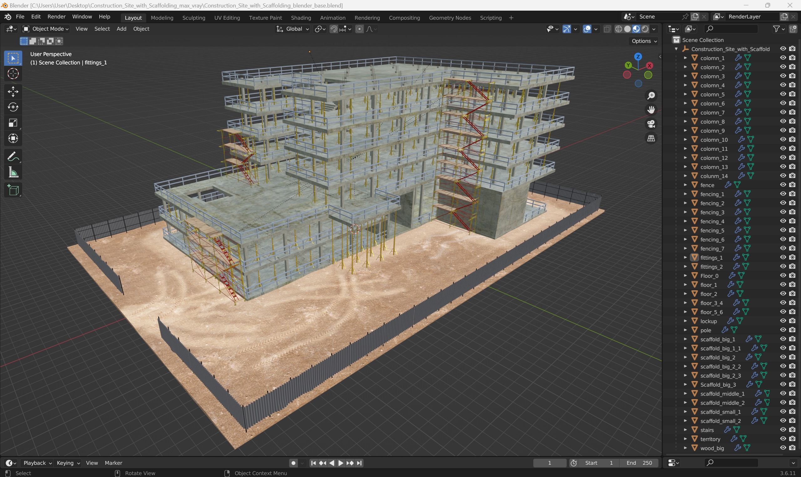 Construction Site with Scaffolding 3D model