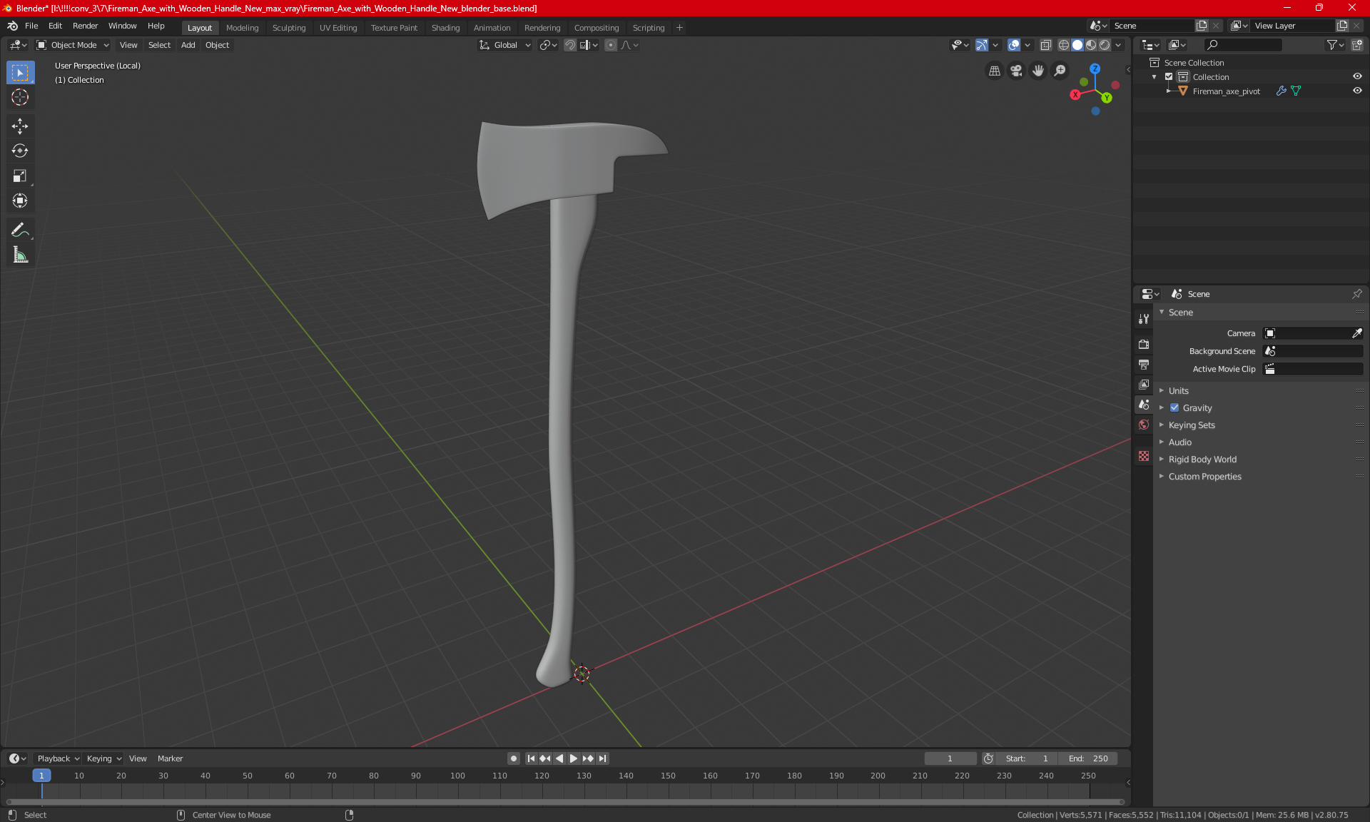 Fireman Axe with Wooden Handle New 3D model