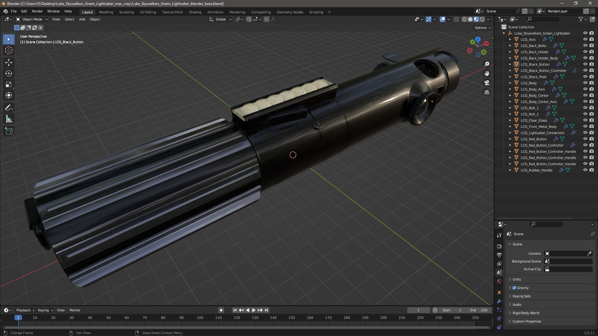 Luke Skywalkers Green Lightsaber 3D