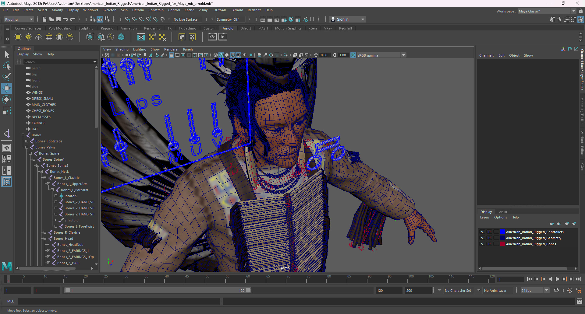 3D American Indian Rigged for Maya