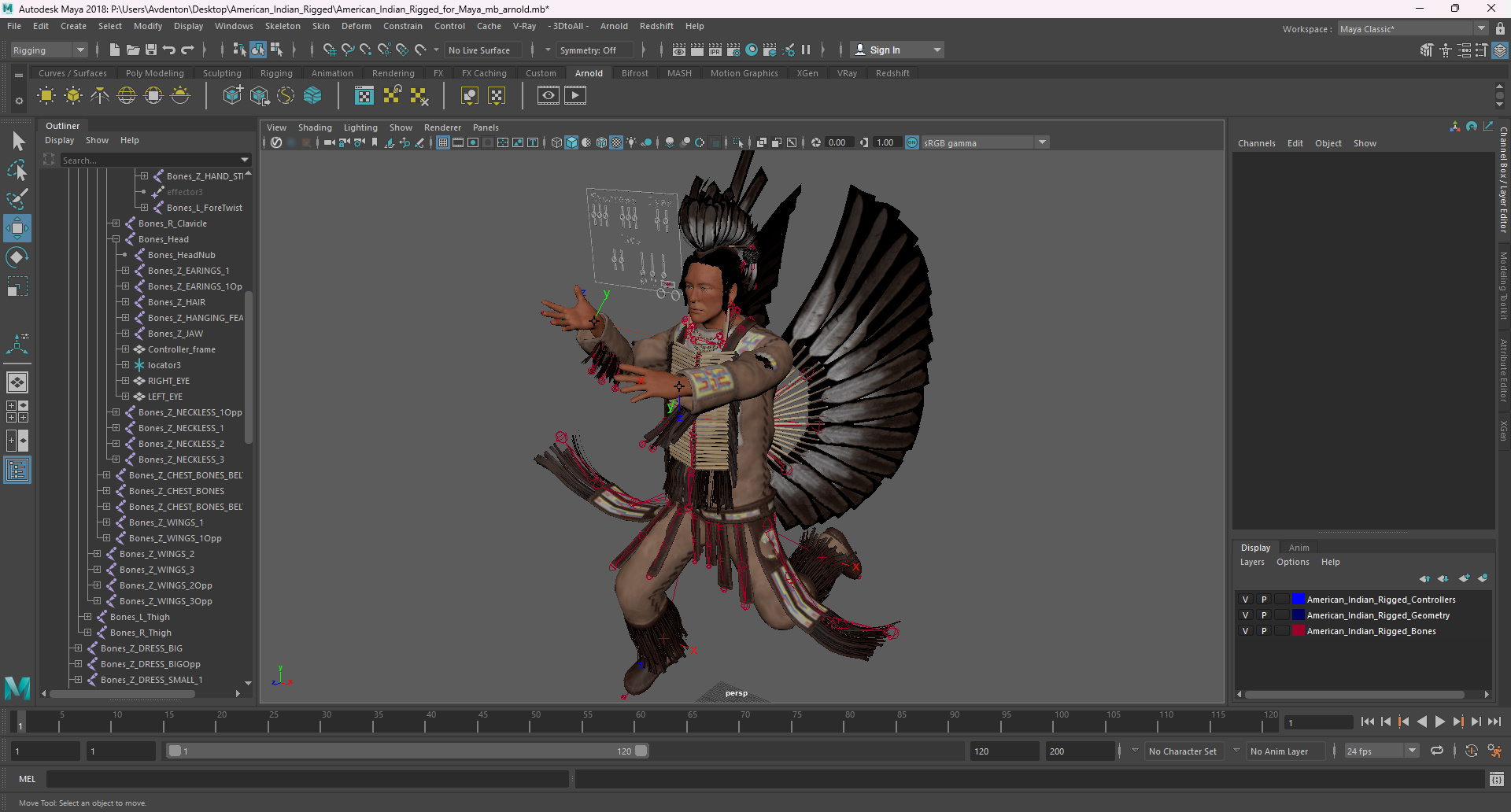 3D American Indian Rigged for Maya