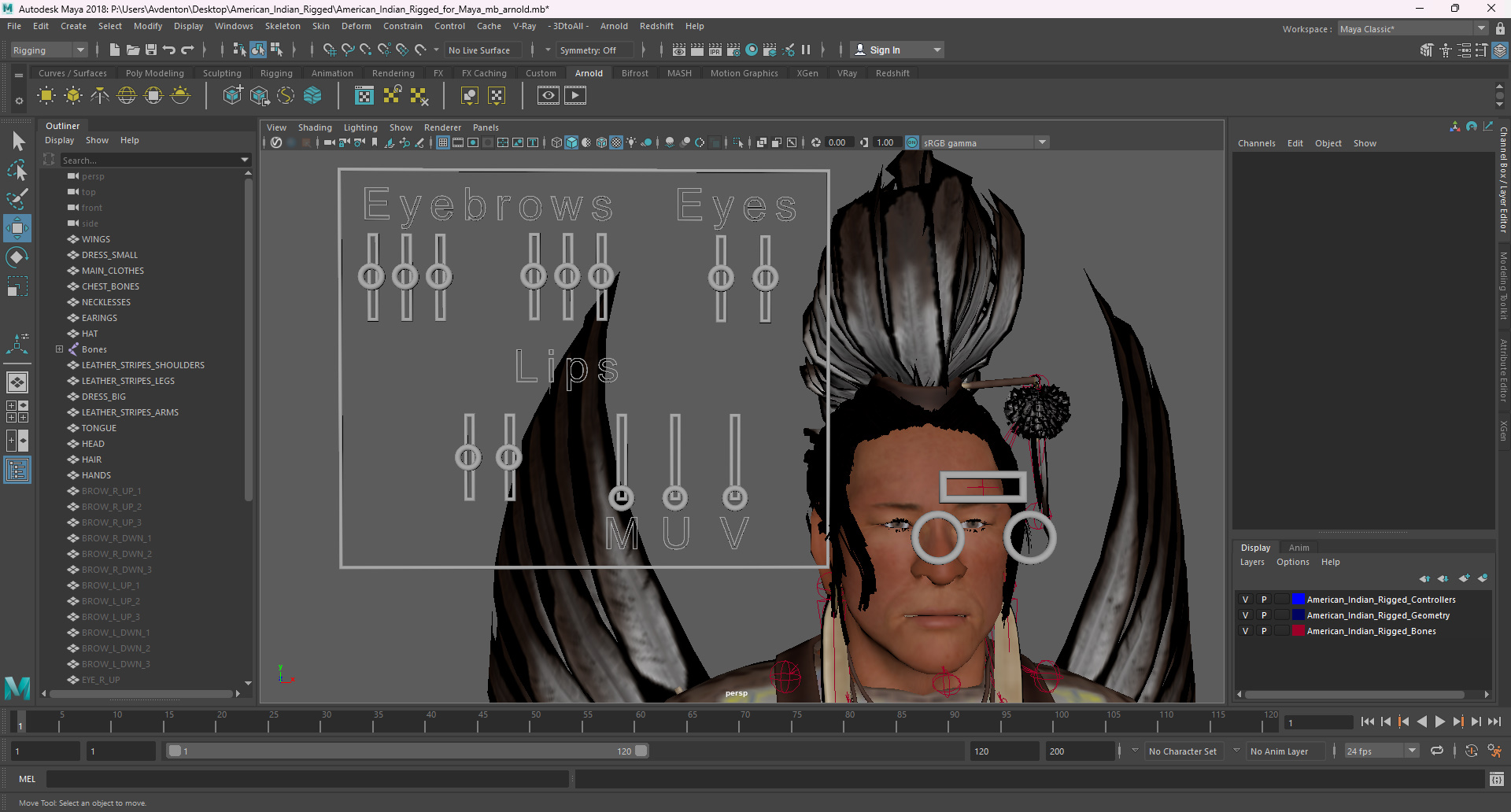 3D American Indian Rigged for Maya