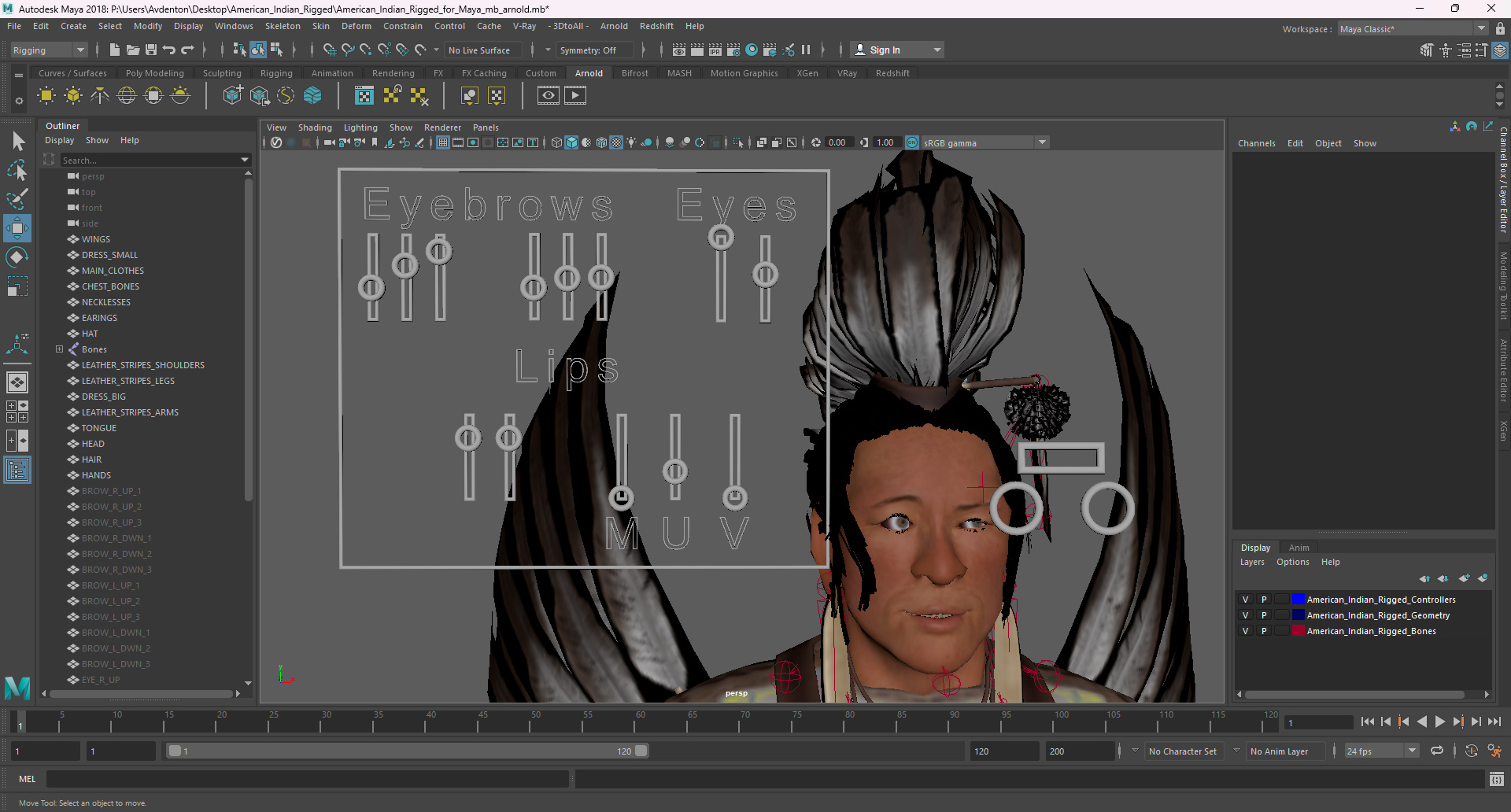 3D American Indian Rigged for Maya