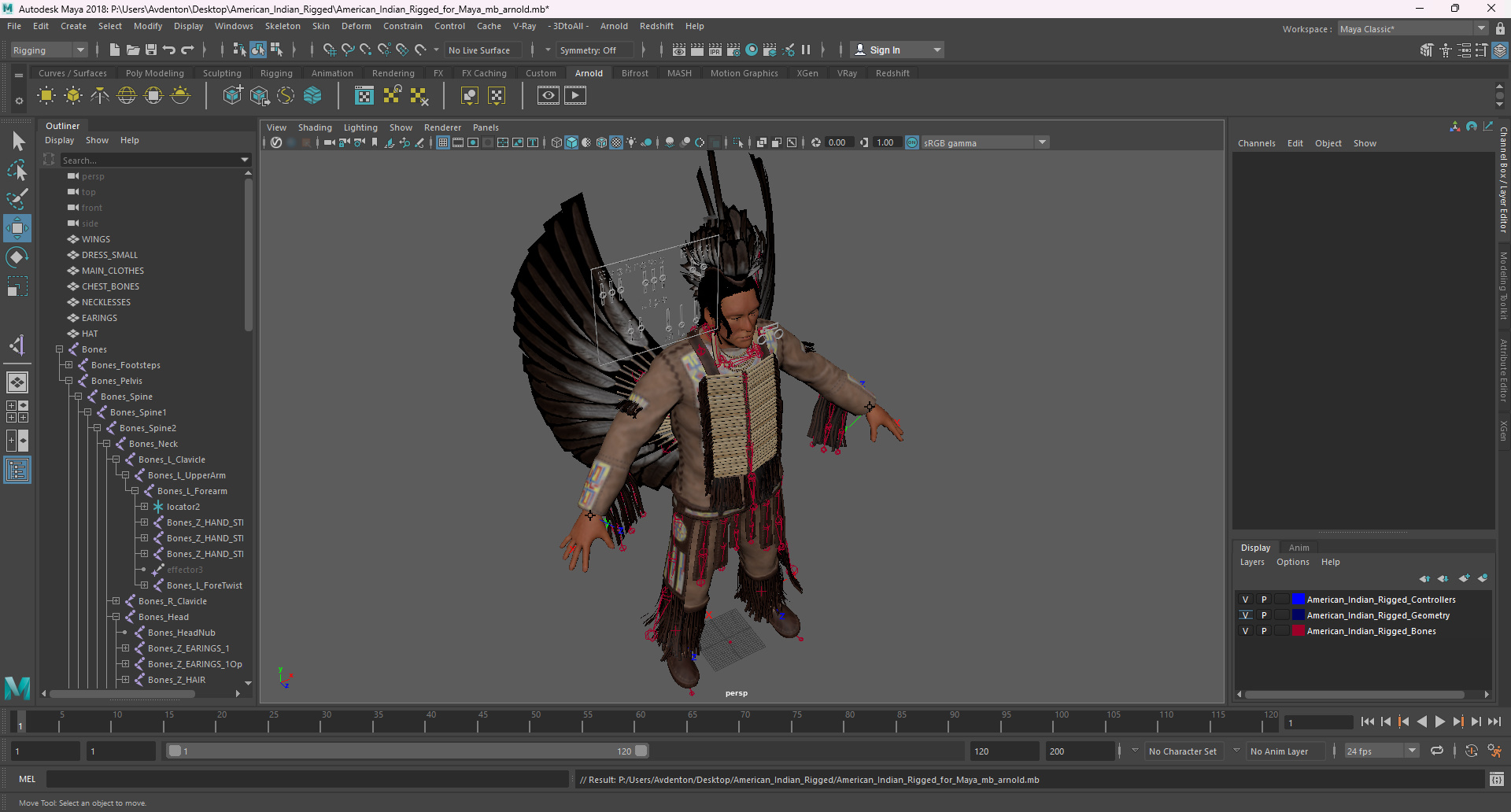 3D American Indian Rigged for Maya