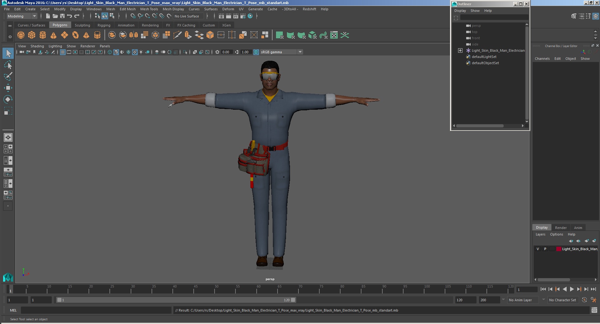 Light Skin Black Man Electrician T Pose 3D model