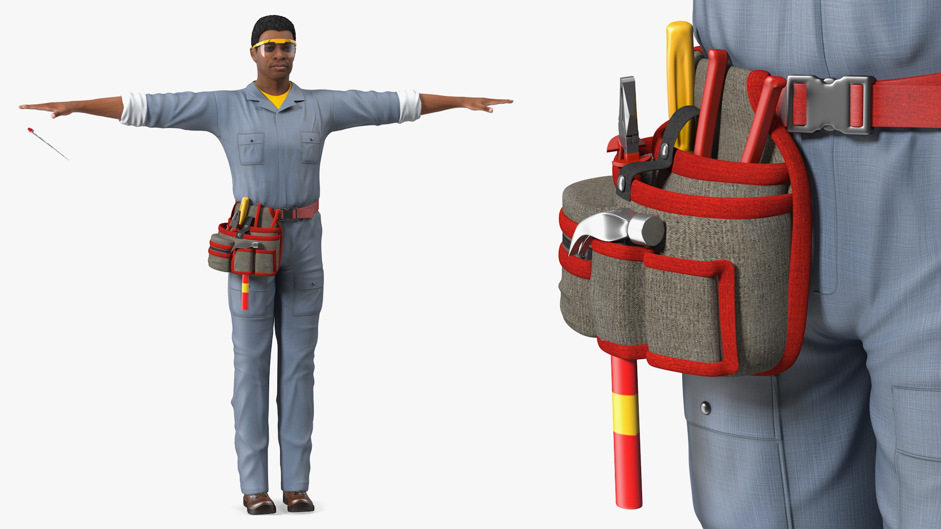 Light Skin Black Man Electrician T Pose 3D model