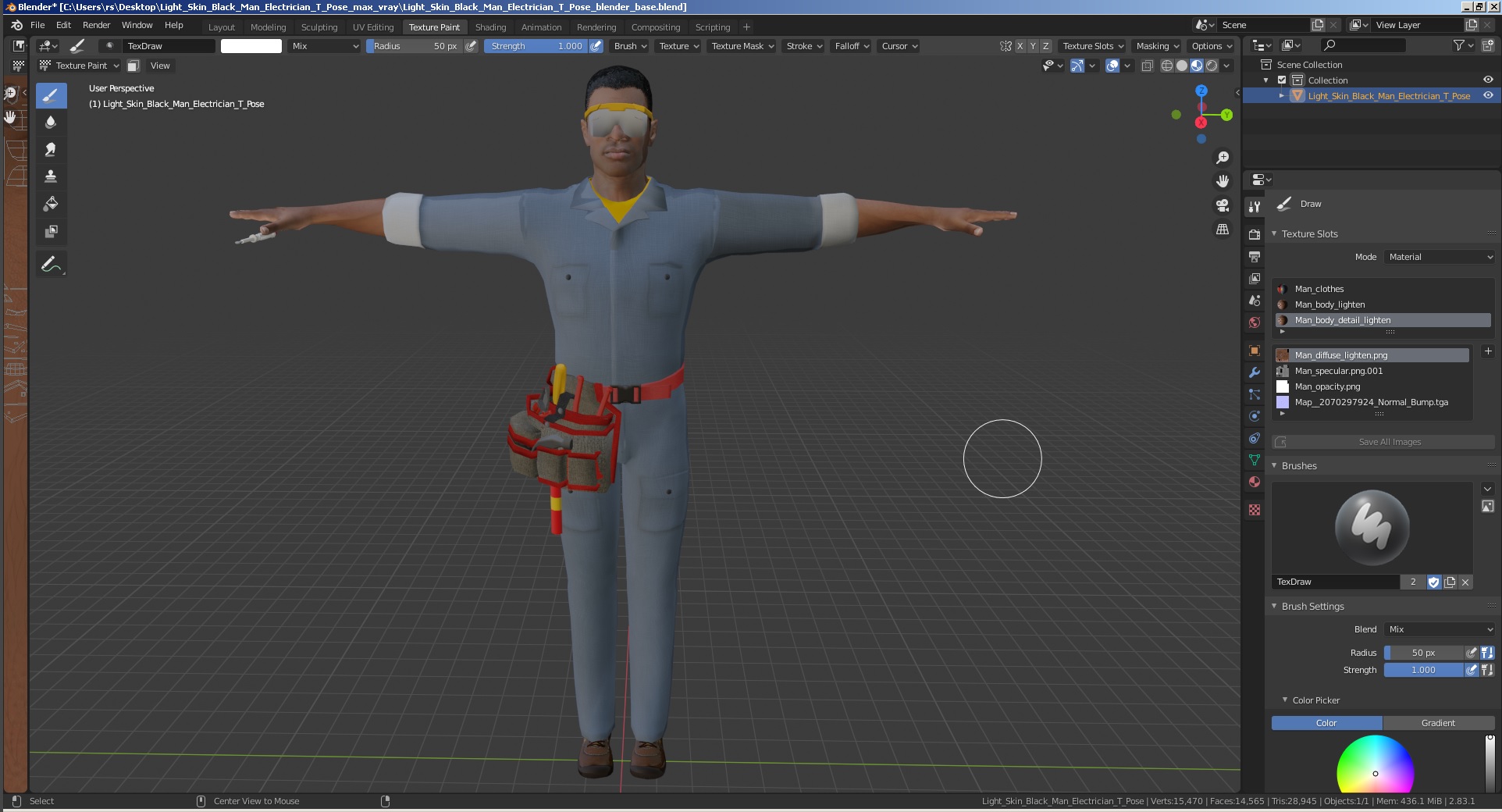 Light Skin Black Man Electrician T Pose 3D model