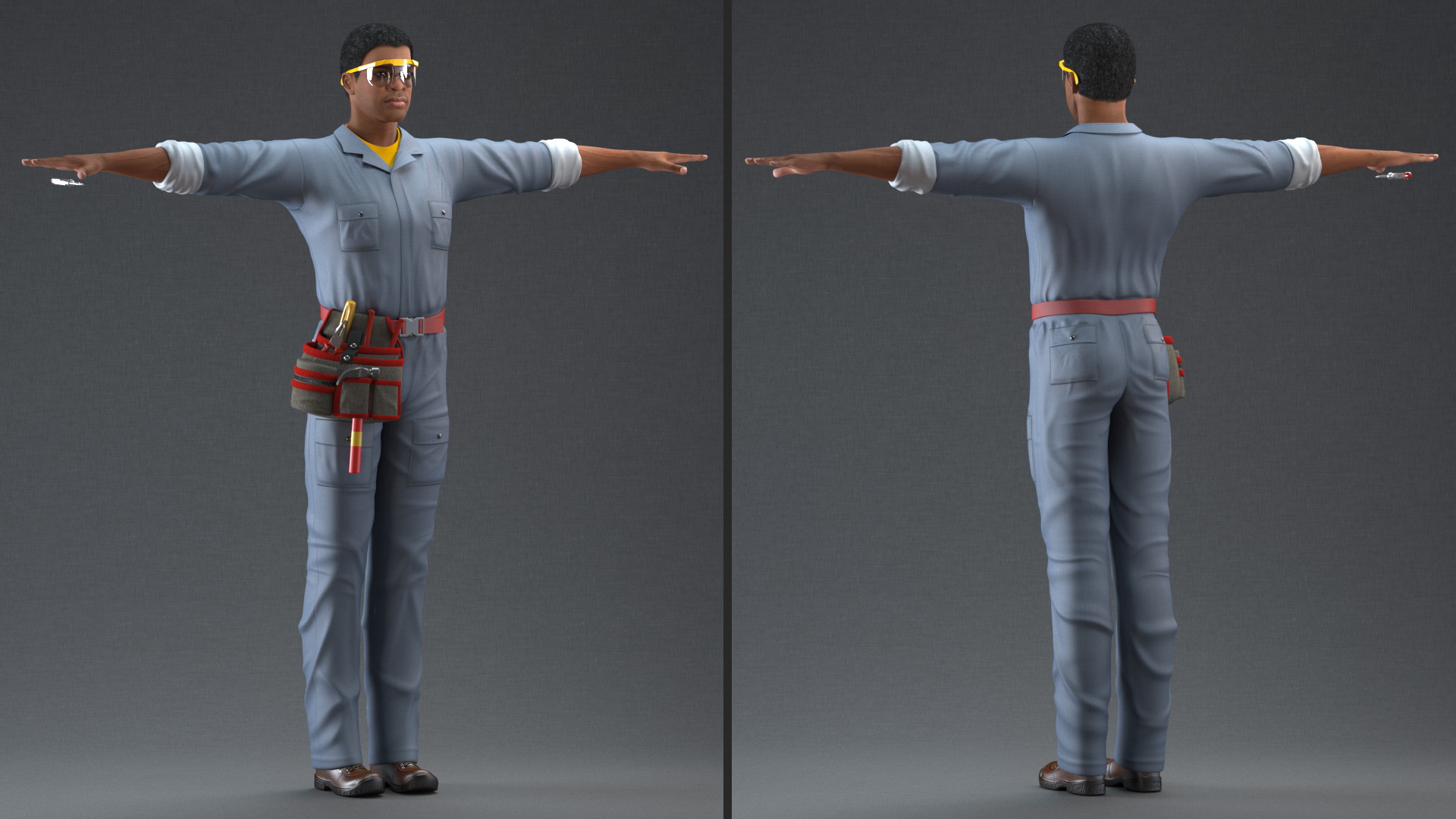 Light Skin Black Man Electrician T Pose 3D model