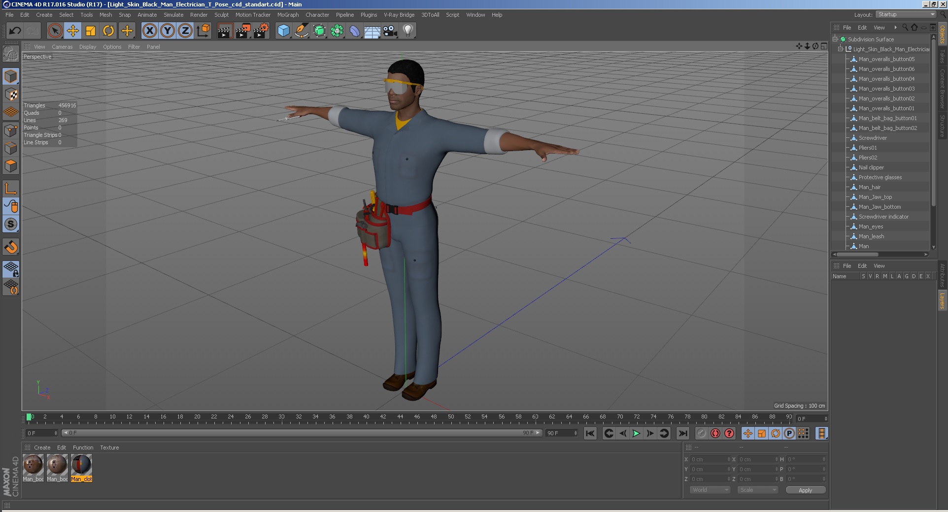 Light Skin Black Man Electrician T Pose 3D model