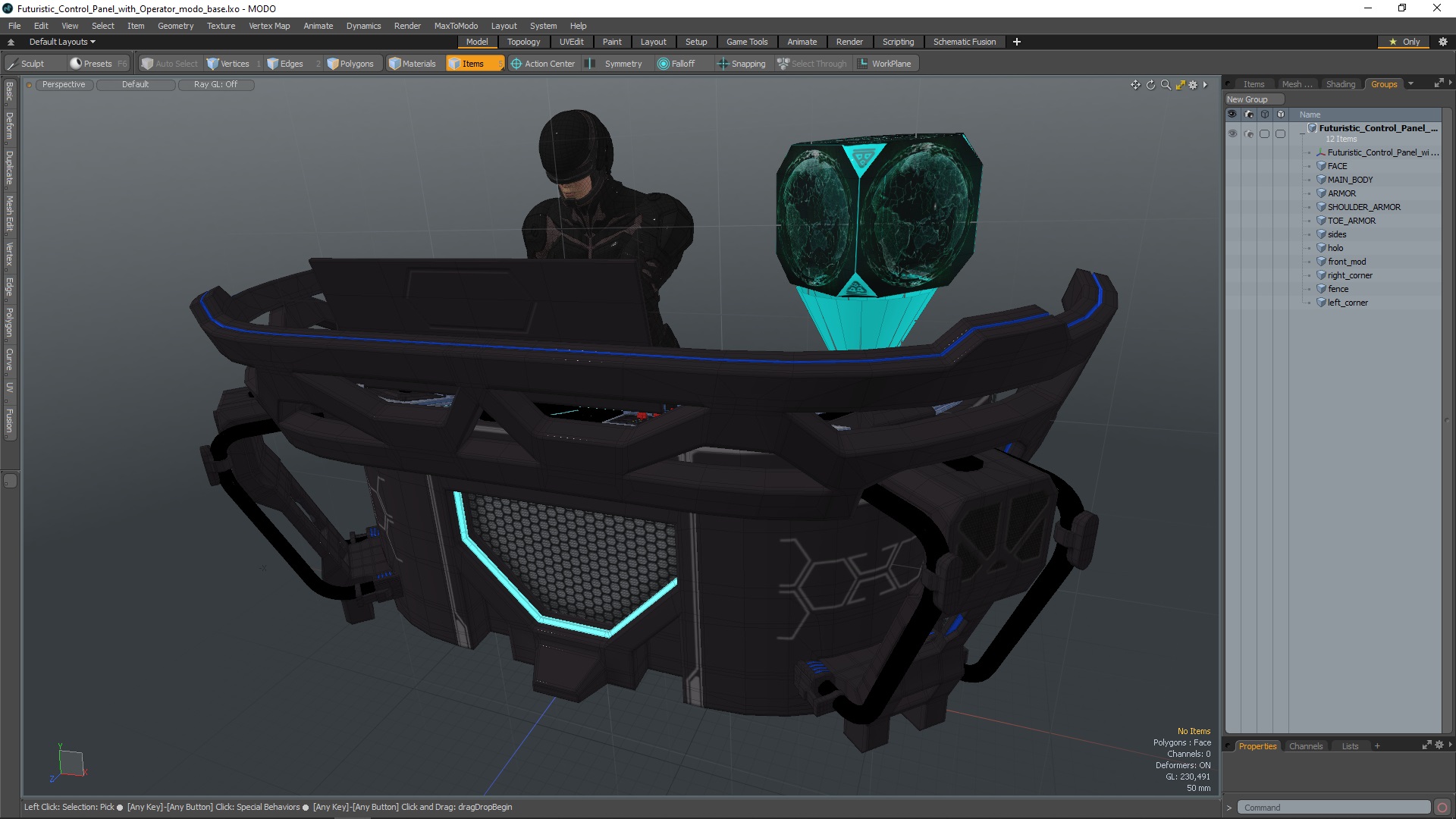 3D Futuristic Control Panel with Operator model