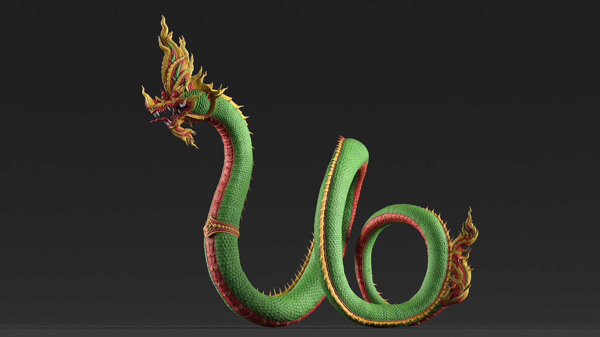 3D model Asian Naga Dragon Green Rigged