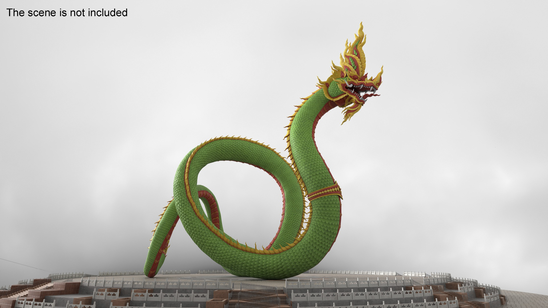 3D model Asian Naga Dragon Green Rigged