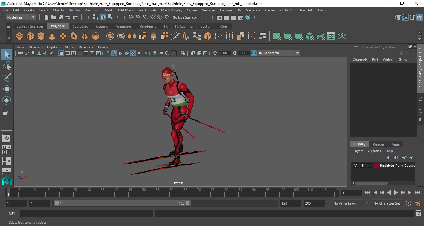 Biathlete Fully Equipped Running Pose 3D