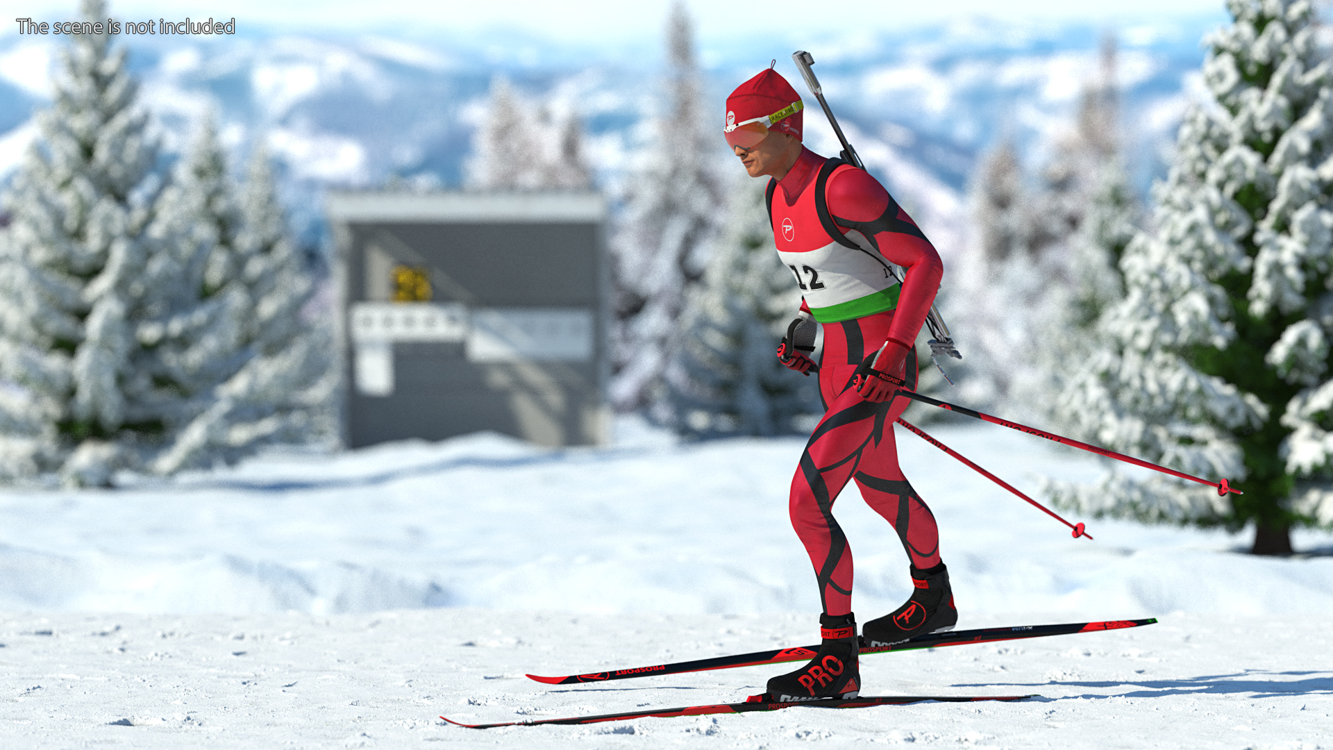 Biathlete Fully Equipped Running Pose 3D