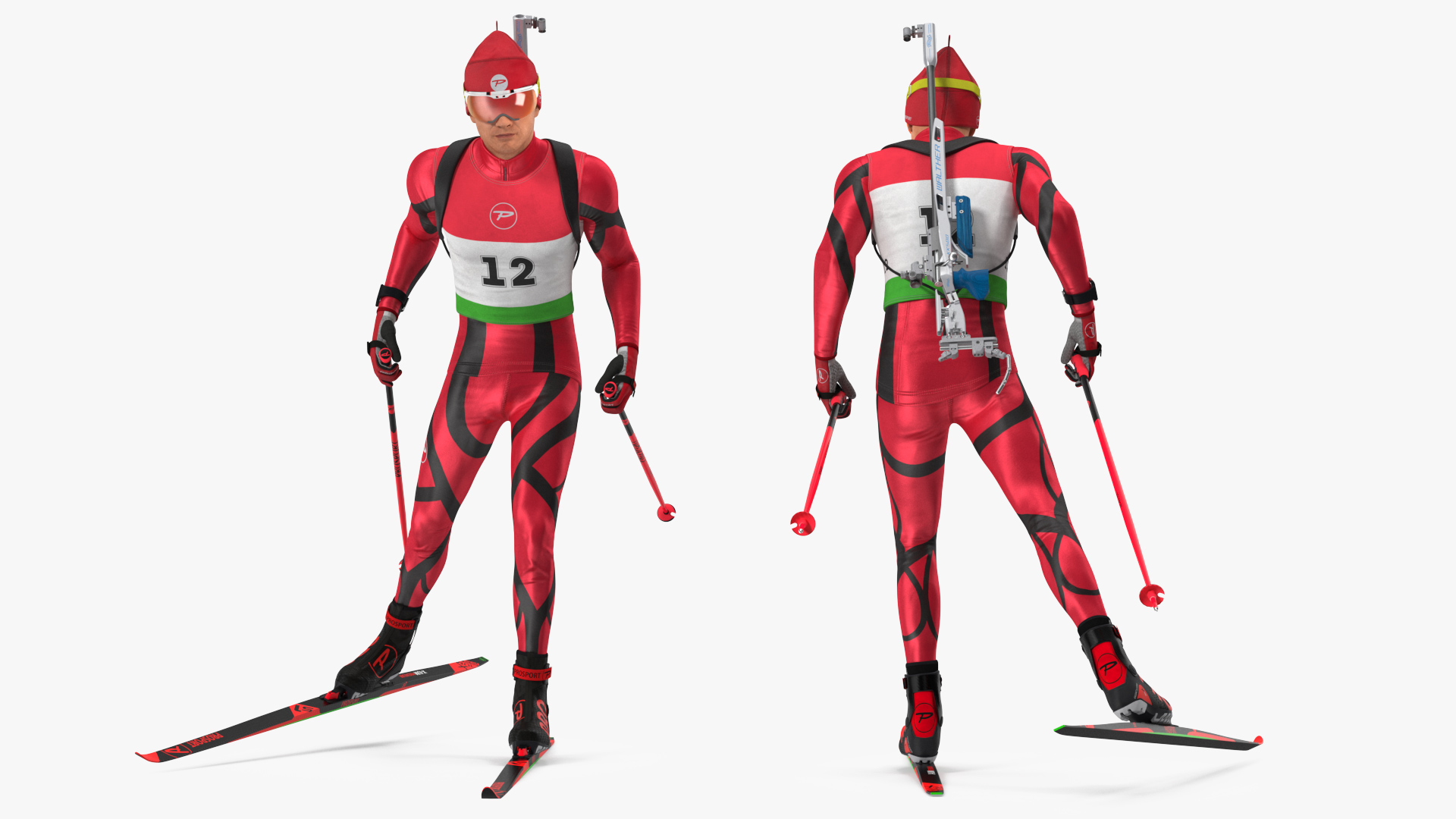 Biathlete Fully Equipped Running Pose 3D