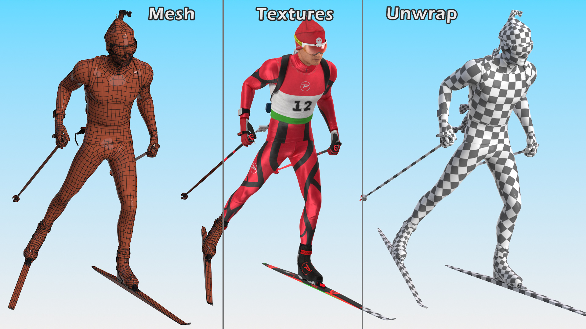 Biathlete Fully Equipped Running Pose 3D