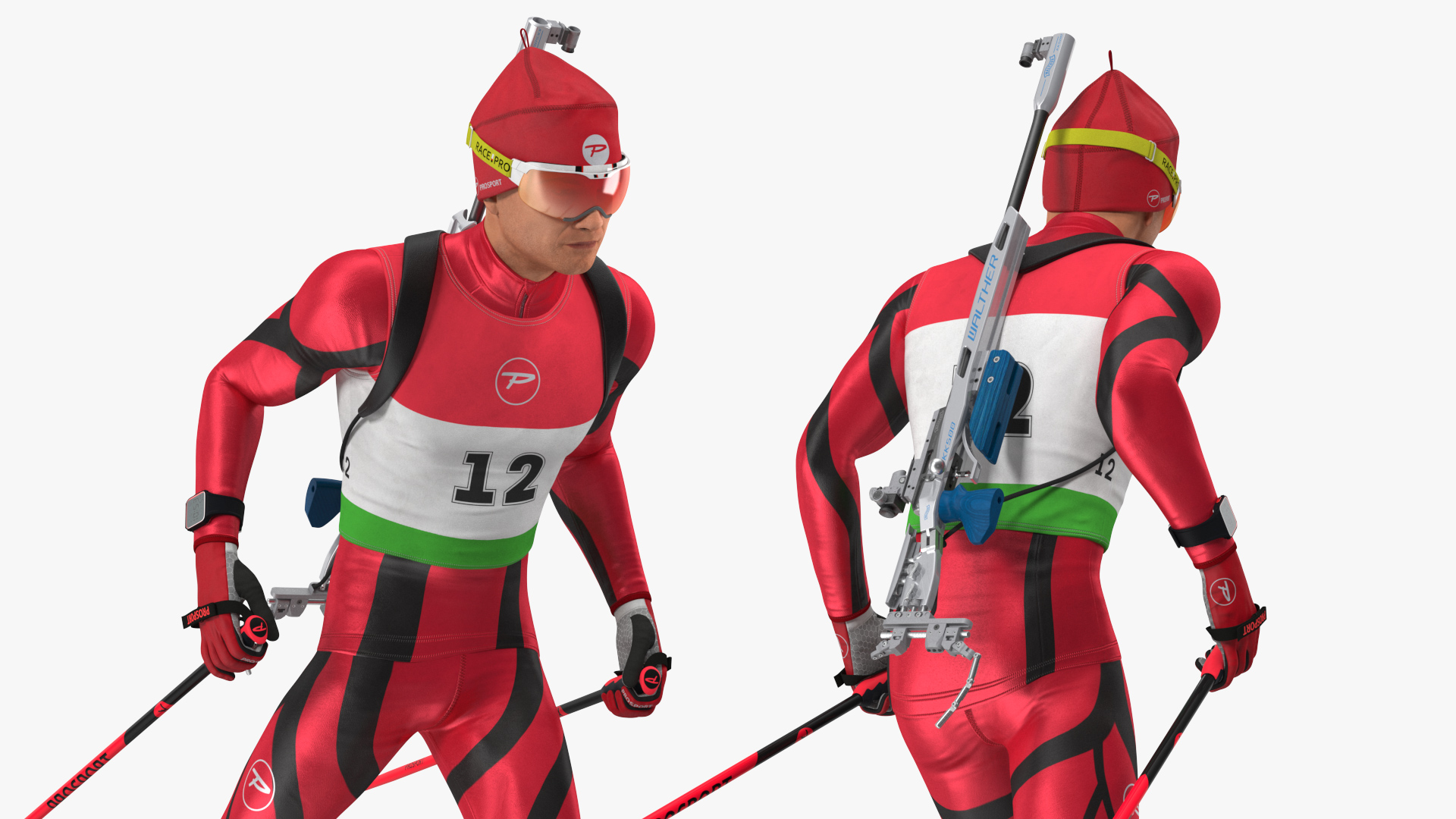 Biathlete Fully Equipped Running Pose 3D