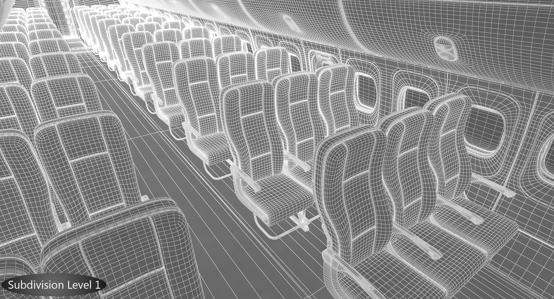 Economy Class Passenger Cabin 3D model