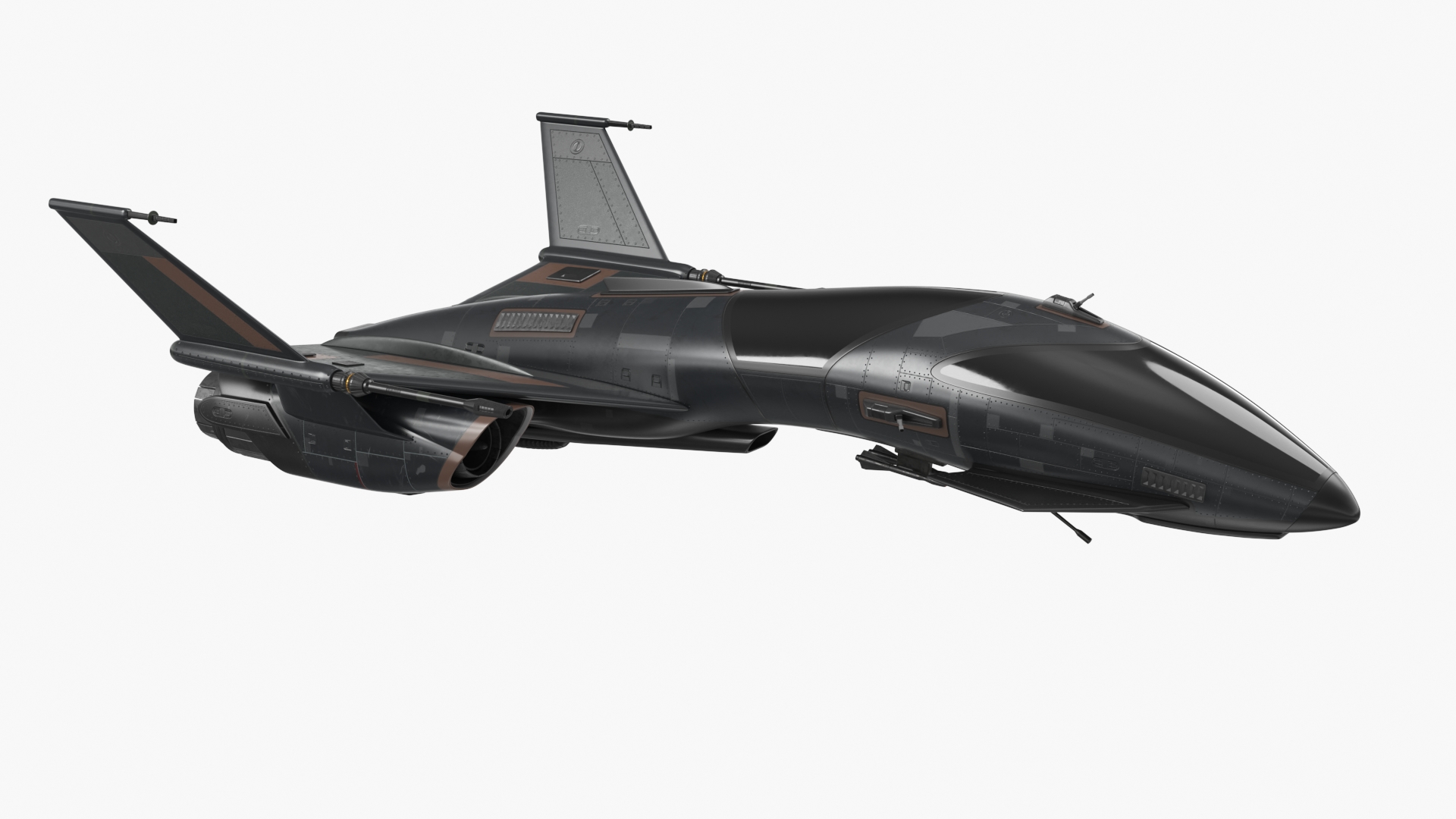 3D Black Futuristic Fighter Spaceship Rigged