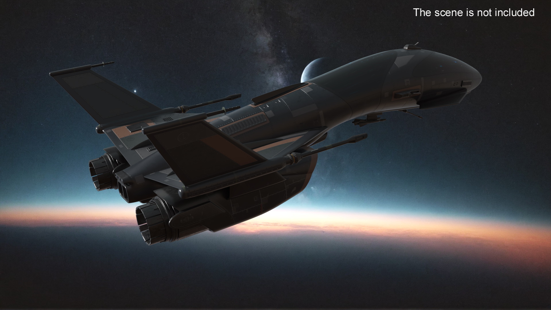 3D Black Futuristic Fighter Spaceship Rigged