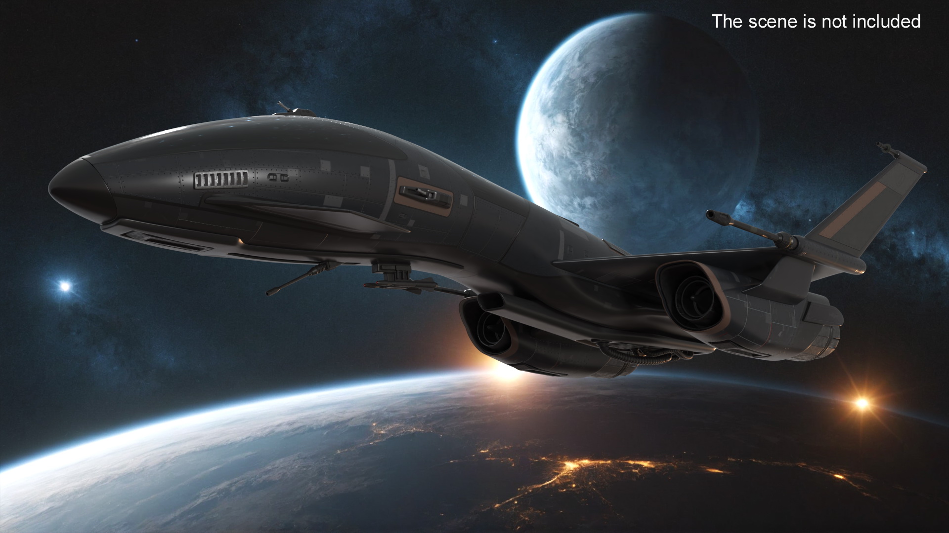 3D Black Futuristic Fighter Spaceship Rigged