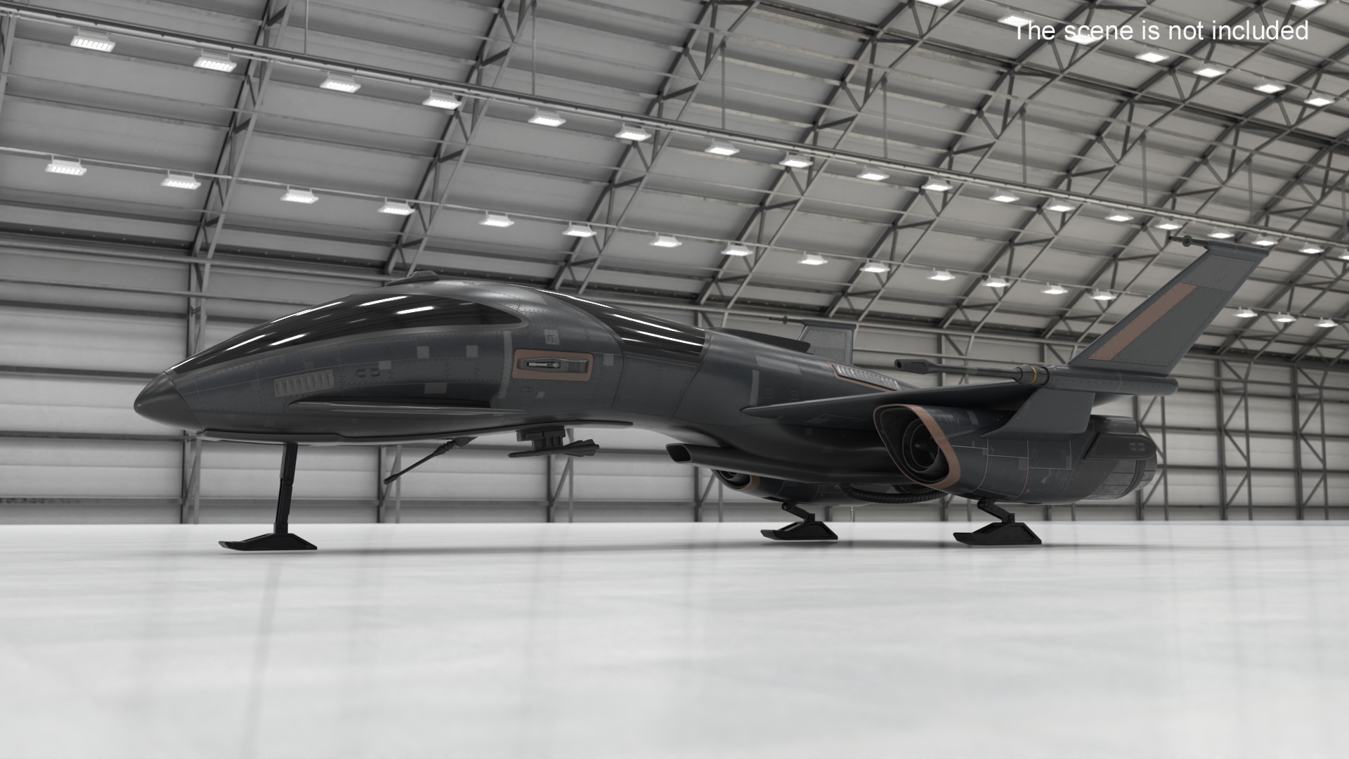 3D Black Futuristic Fighter Spaceship Rigged