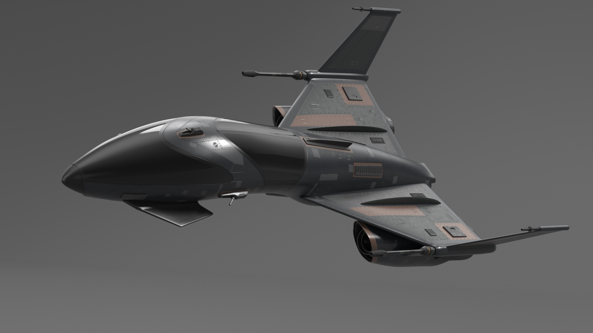 3D Black Futuristic Fighter Spaceship Rigged