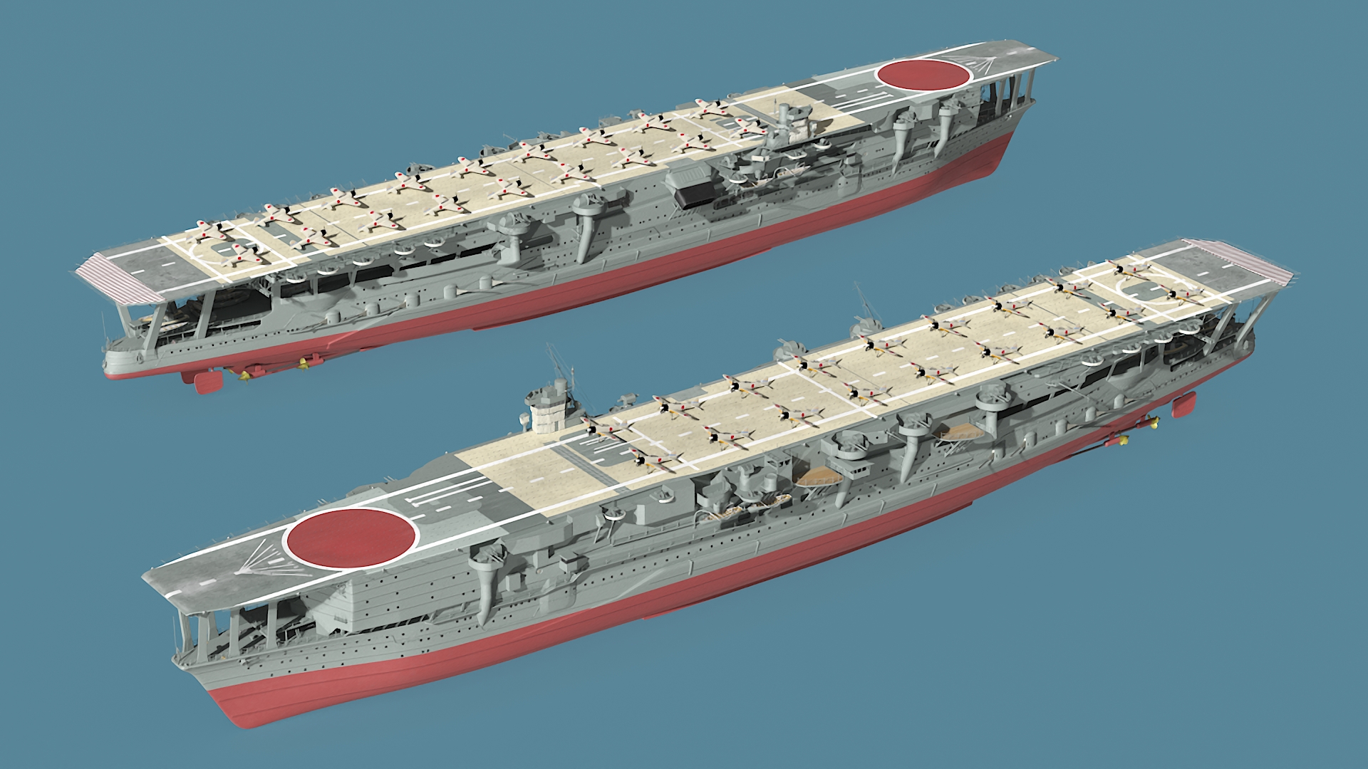 3D Aircraft Carrier Kaga with Fighter Jets on Board model