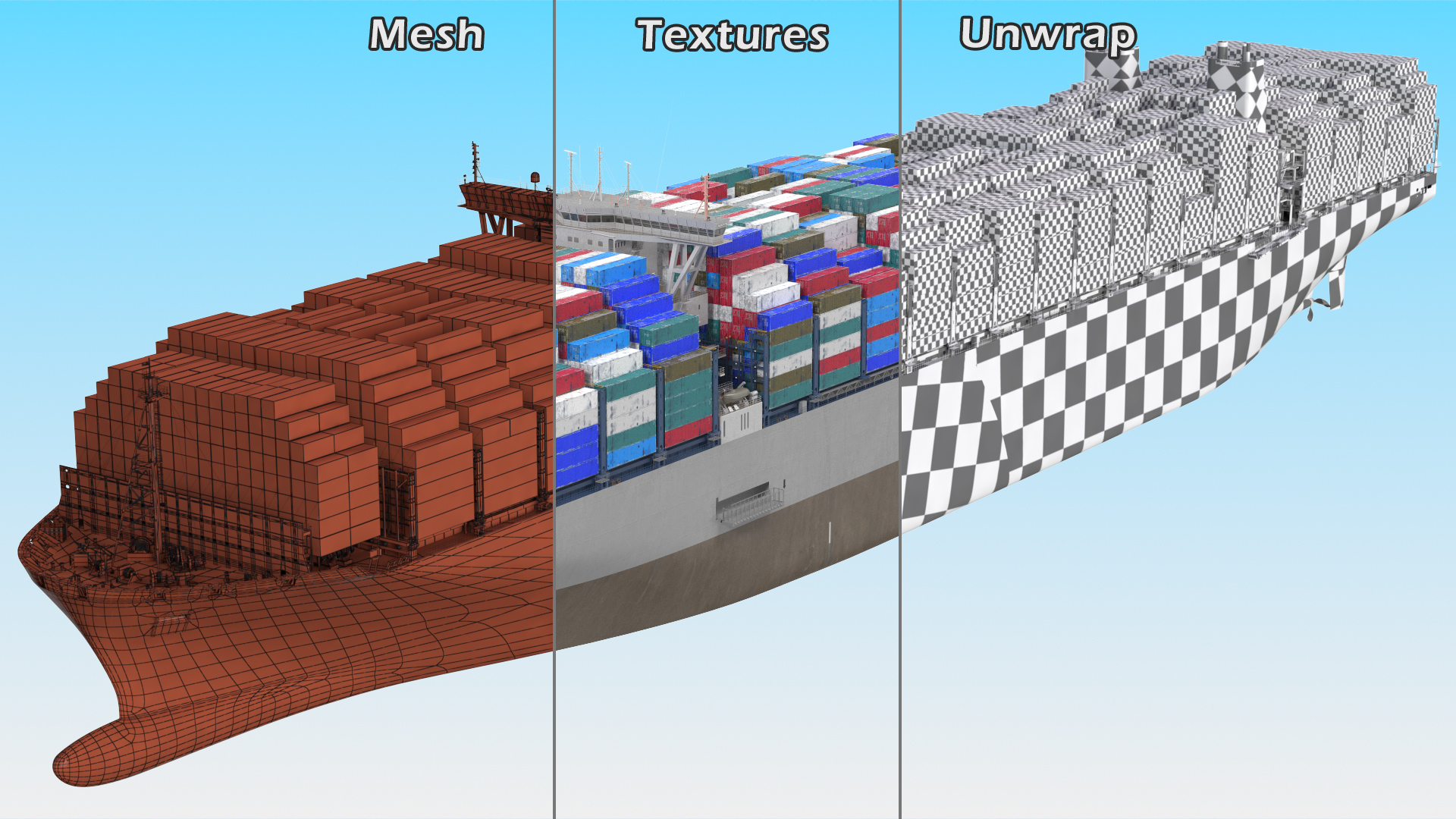 3D Container Ship Loaded