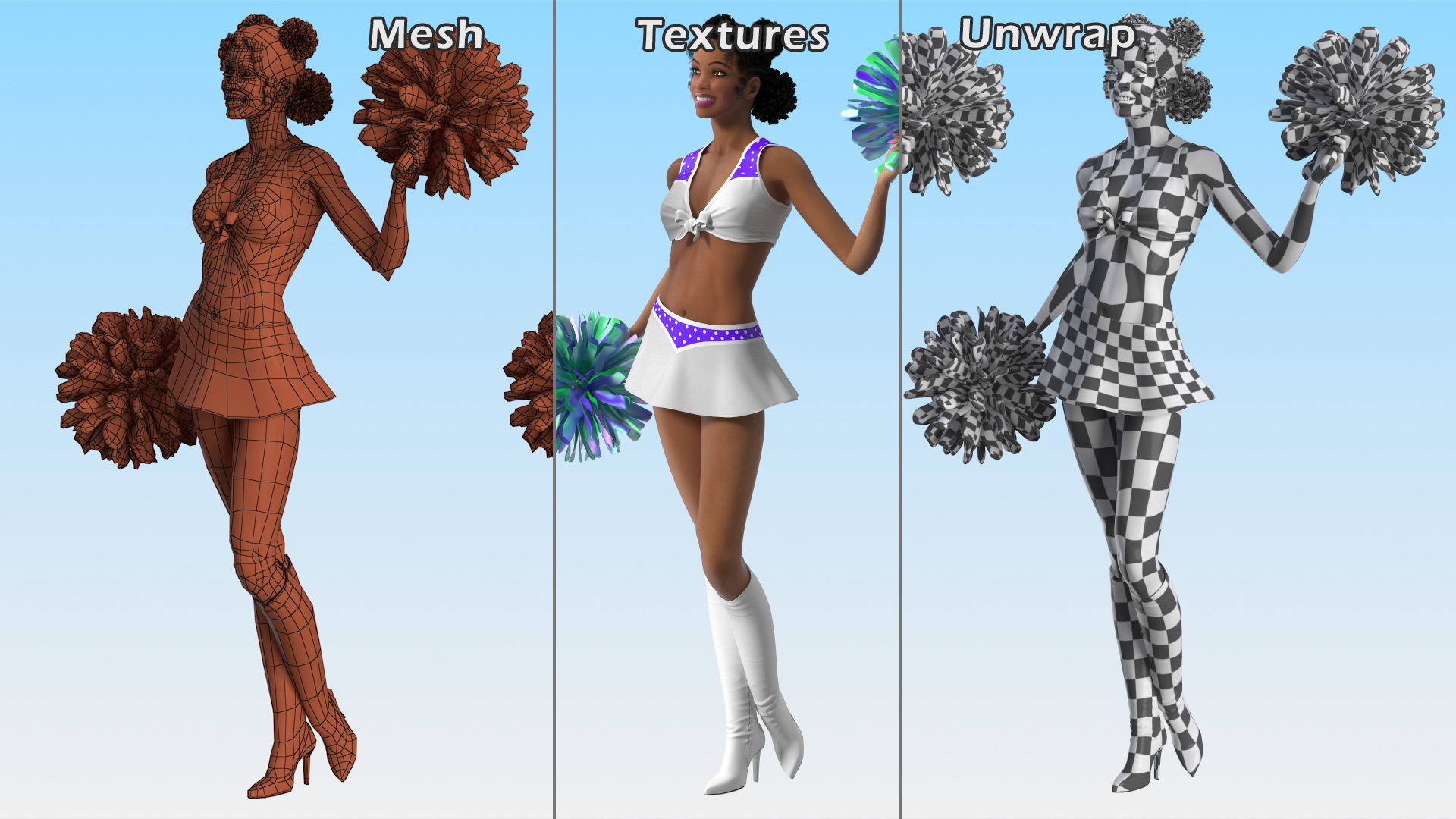 Light Skin Black Young Woman Cheerleader Standing Pose 3D model