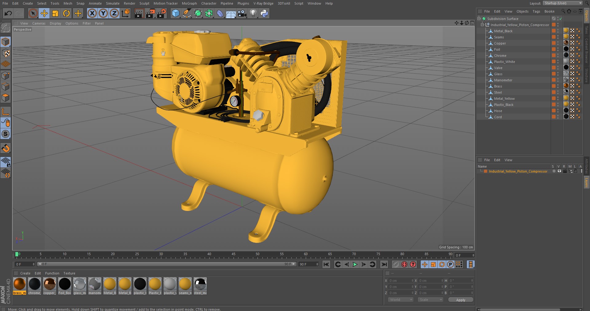 3D model Industrial Yellow Piston Compressor