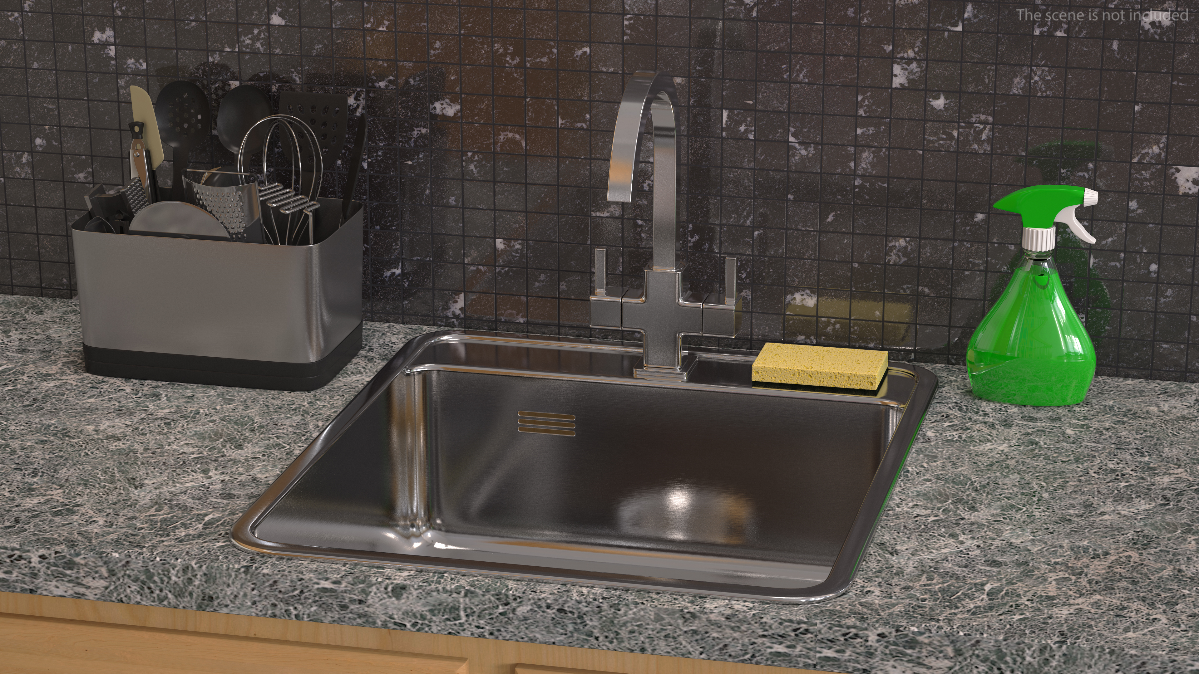 3D Stainless Steel Inset Sink with Angular Tap model