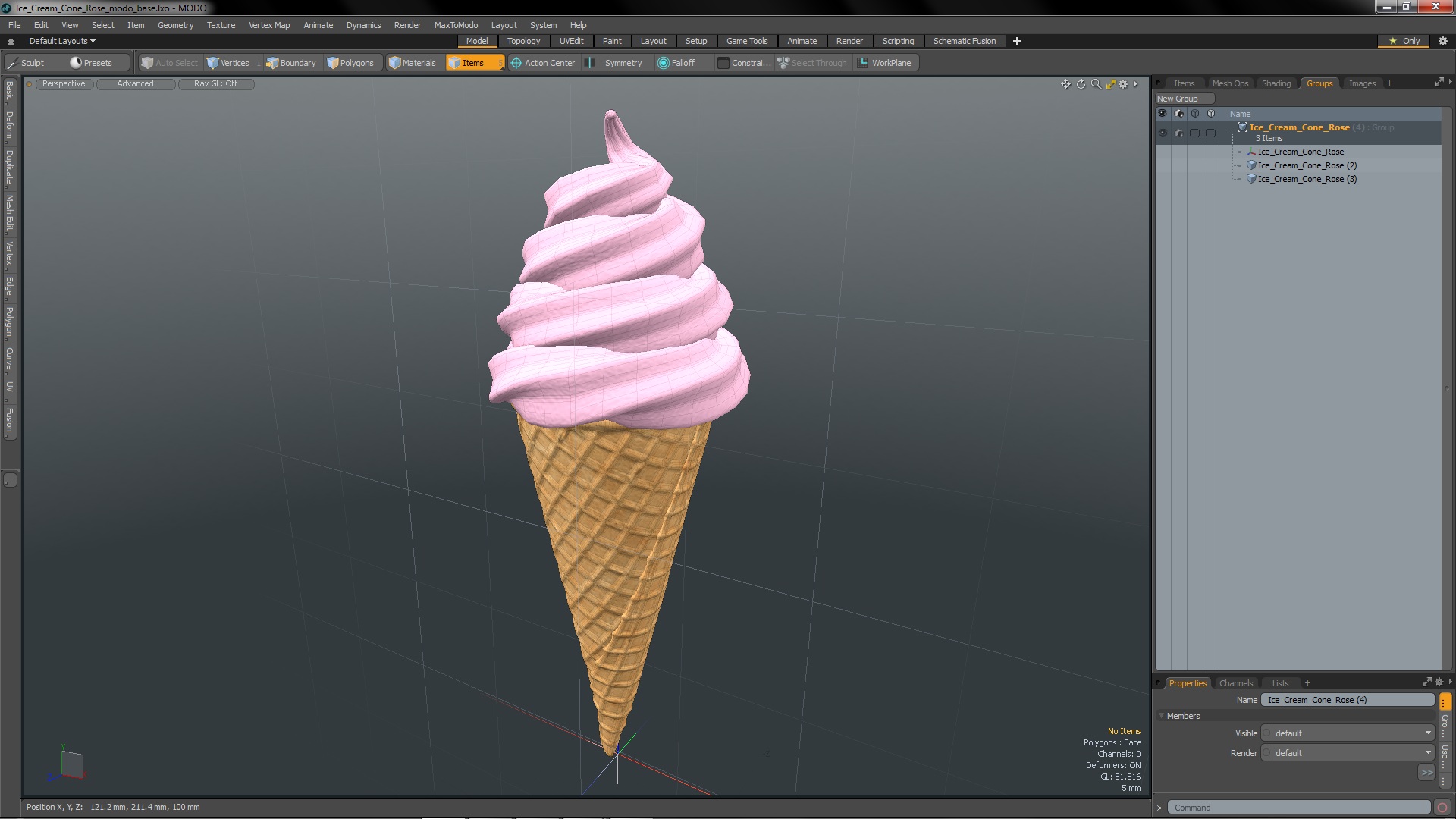 Ice Cream Cone Rose 3D model