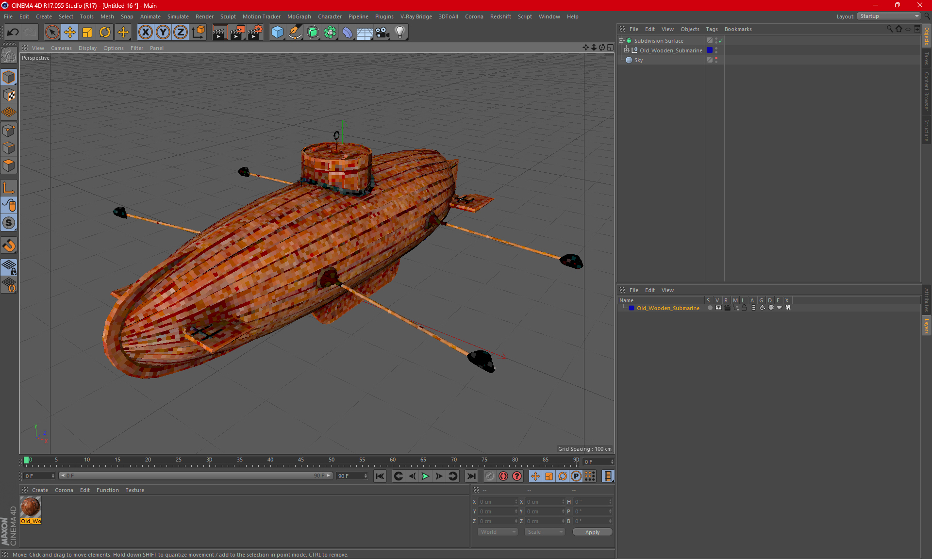 3D model Old Wooden Submarine