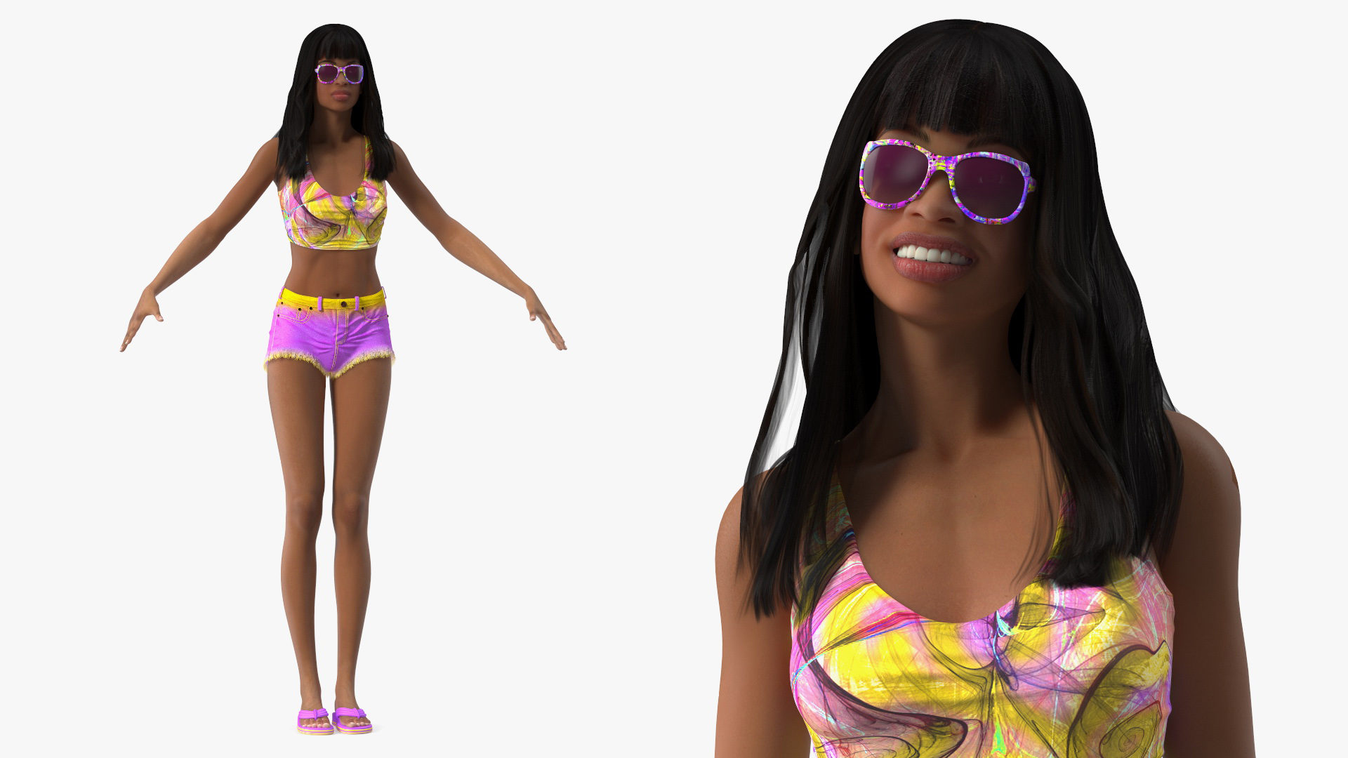 Beach Style Light Skin Young Black Woman Rigged 3D