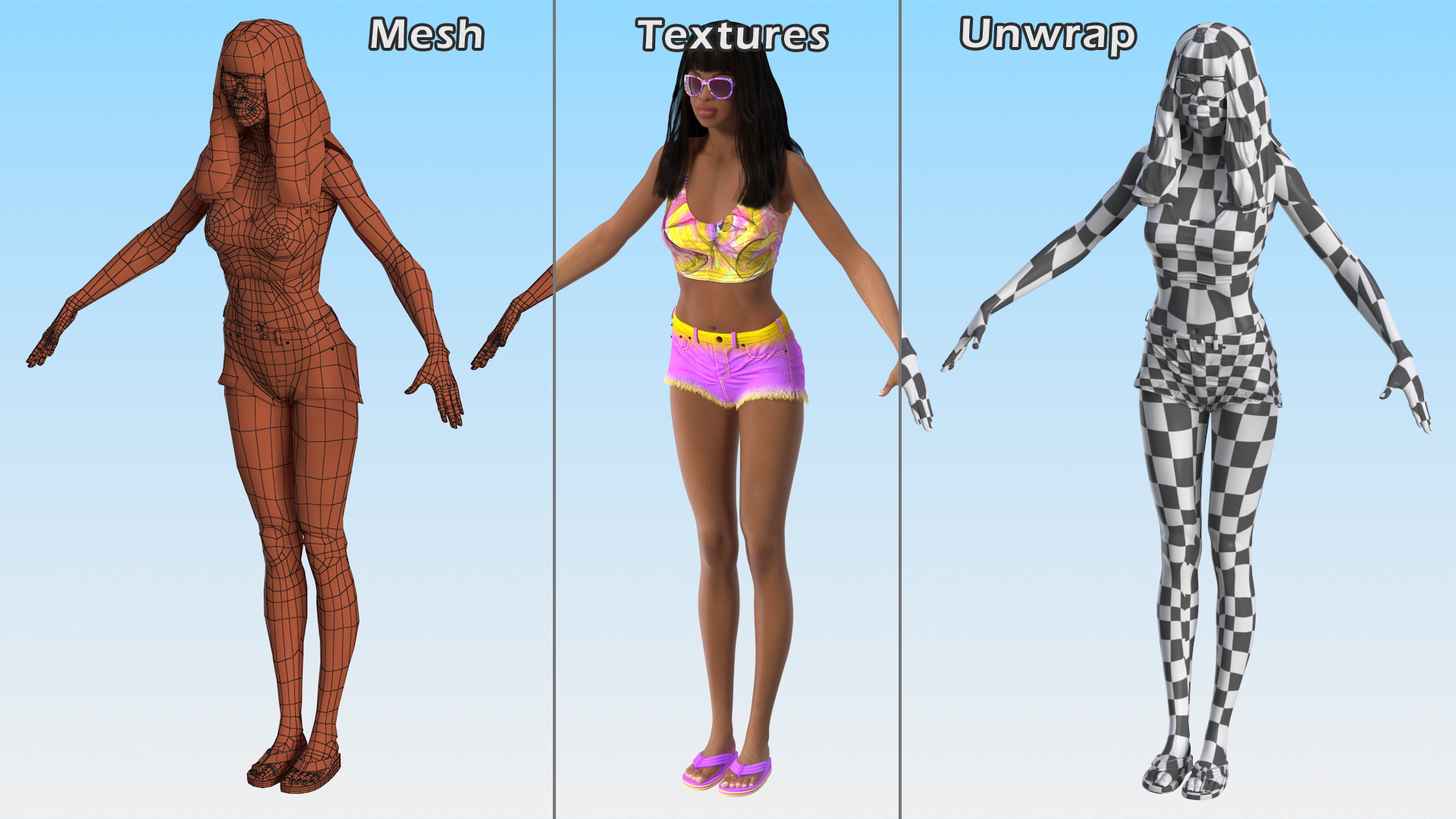 Beach Style Light Skin Young Black Woman Rigged 3D