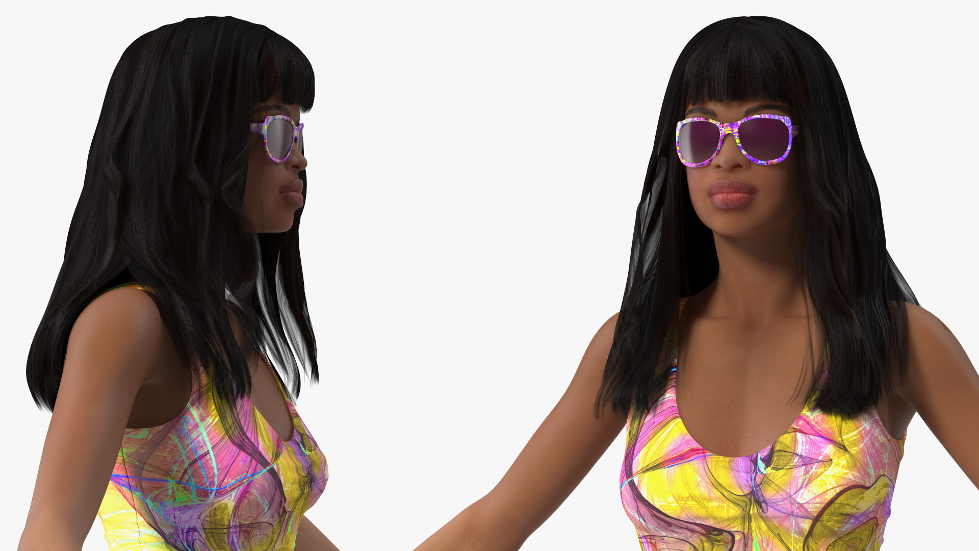 Beach Style Light Skin Young Black Woman Rigged 3D