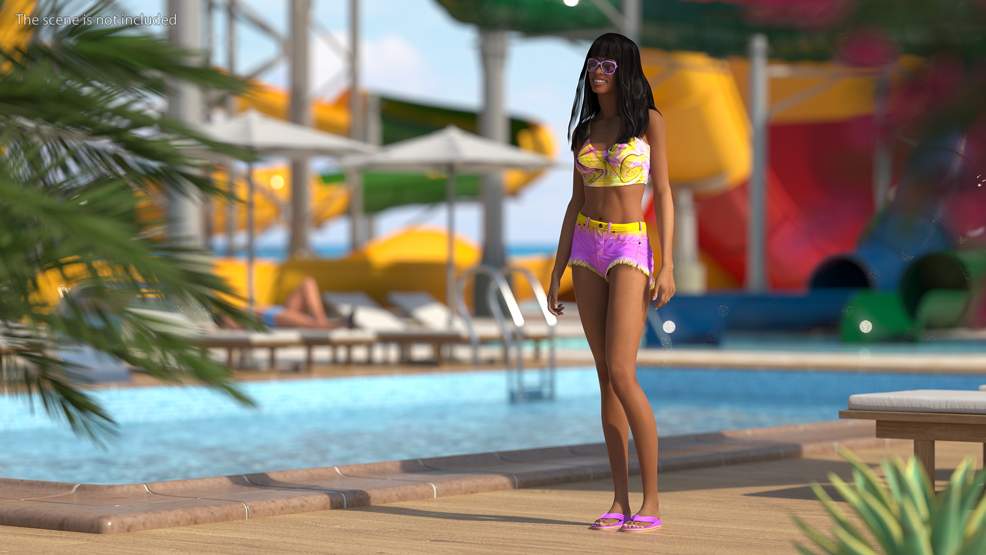 Beach Style Light Skin Young Black Woman Rigged 3D