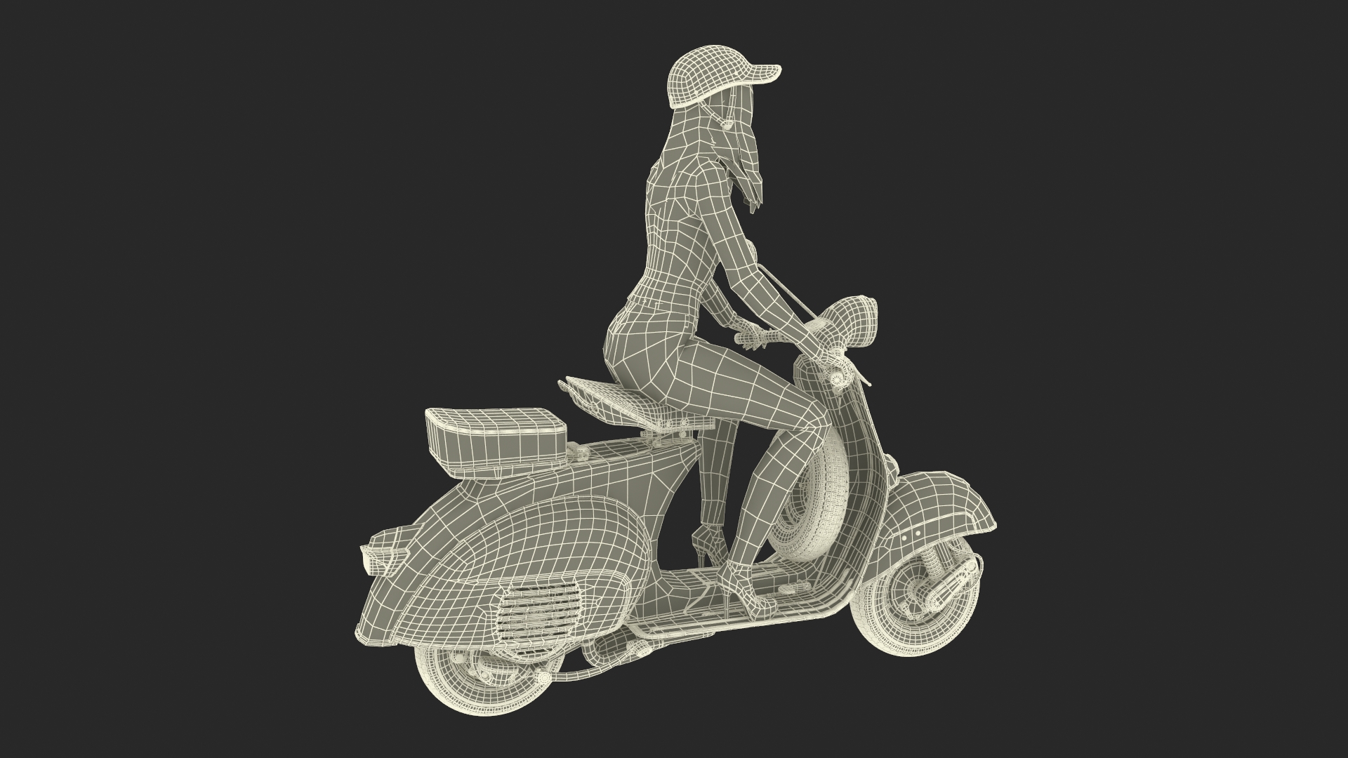 3D model Female Character on Scooter with Cap Safety Helmet