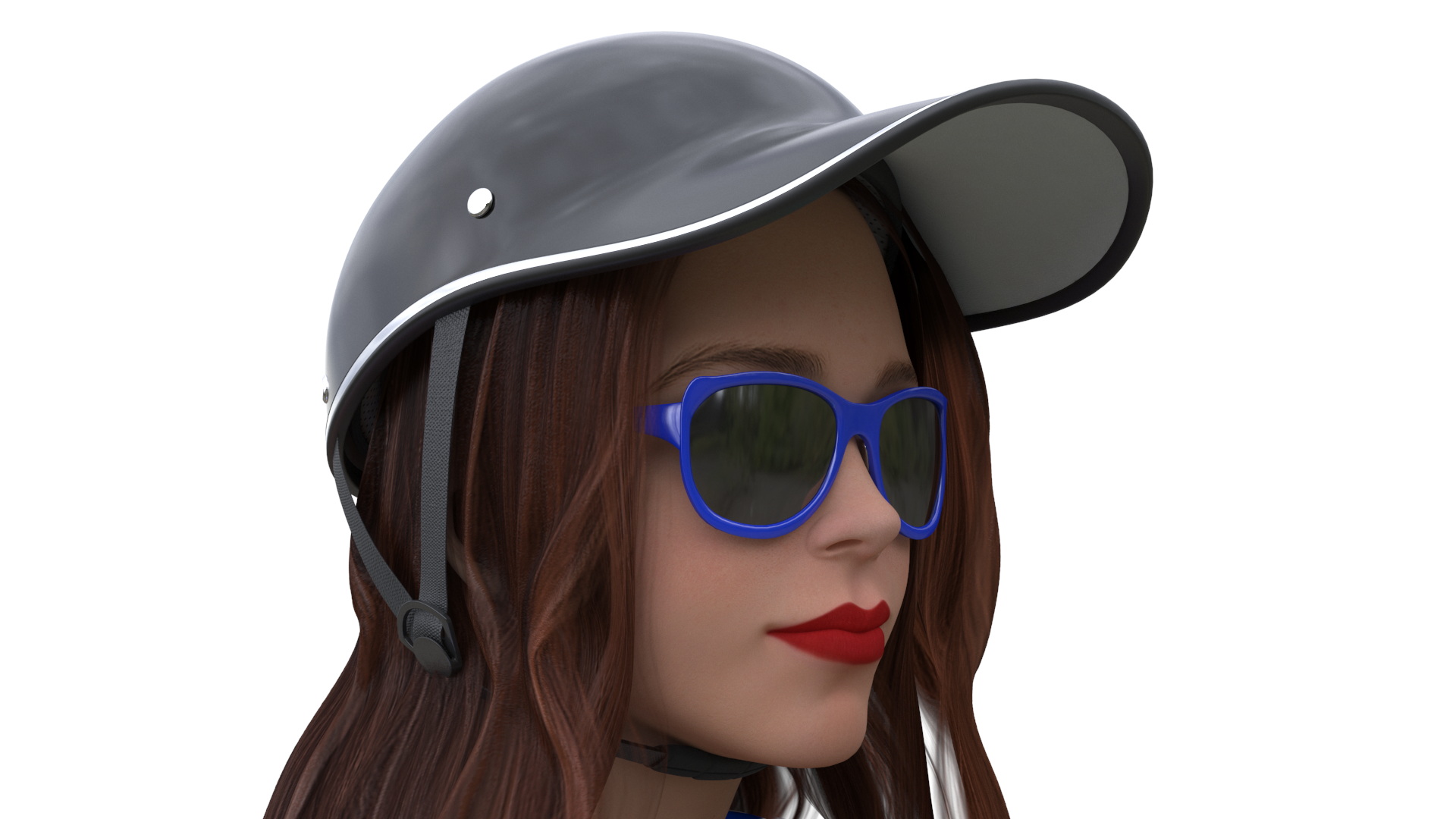 3D model Female Character on Scooter with Cap Safety Helmet