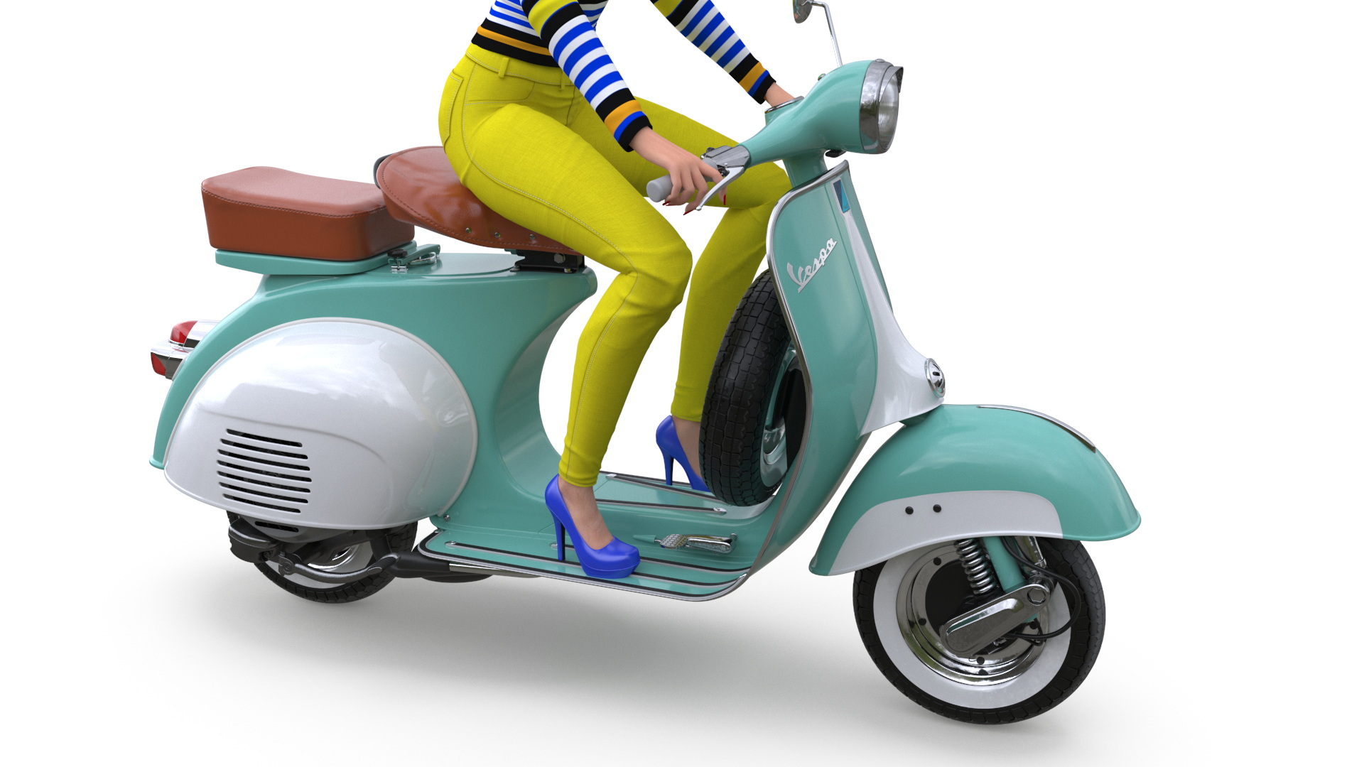 3D model Female Character on Scooter with Cap Safety Helmet