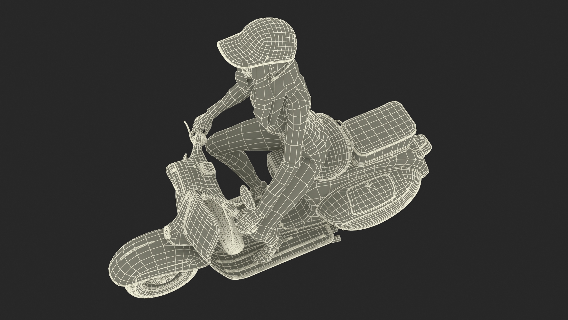 3D model Female Character on Scooter with Cap Safety Helmet