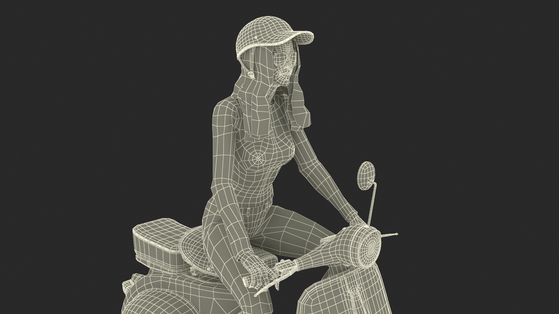 3D model Female Character on Scooter with Cap Safety Helmet