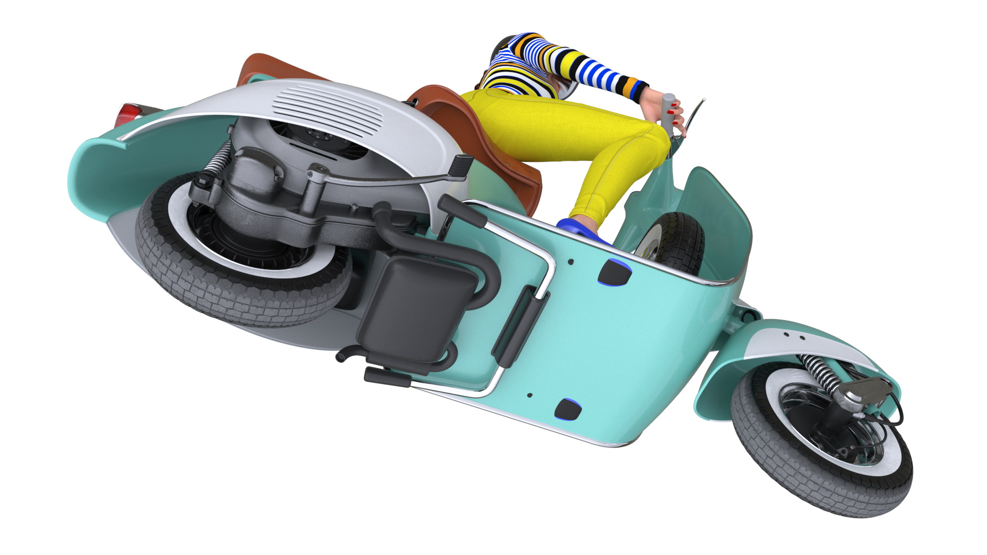 3D model Female Character on Scooter with Cap Safety Helmet