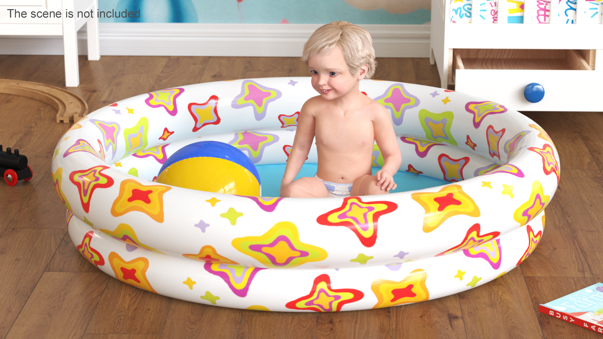 3D model Baby Boy in an Inflatable Pool with Ball